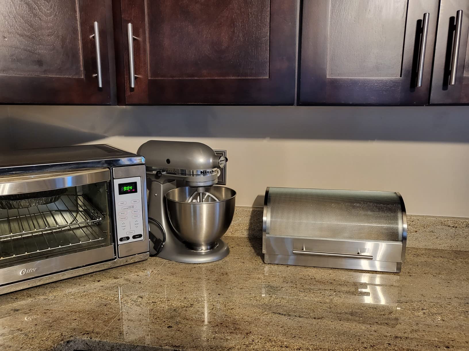 Oggi Stainless Steel Roll Top Bread Box for Kitchen Countertop with Tempered Glass Lid - Fits Multiple Large Loaves of Bread and Other Freshly Baked Goods Including Cookies, Bagels, Muffins customer photo 1