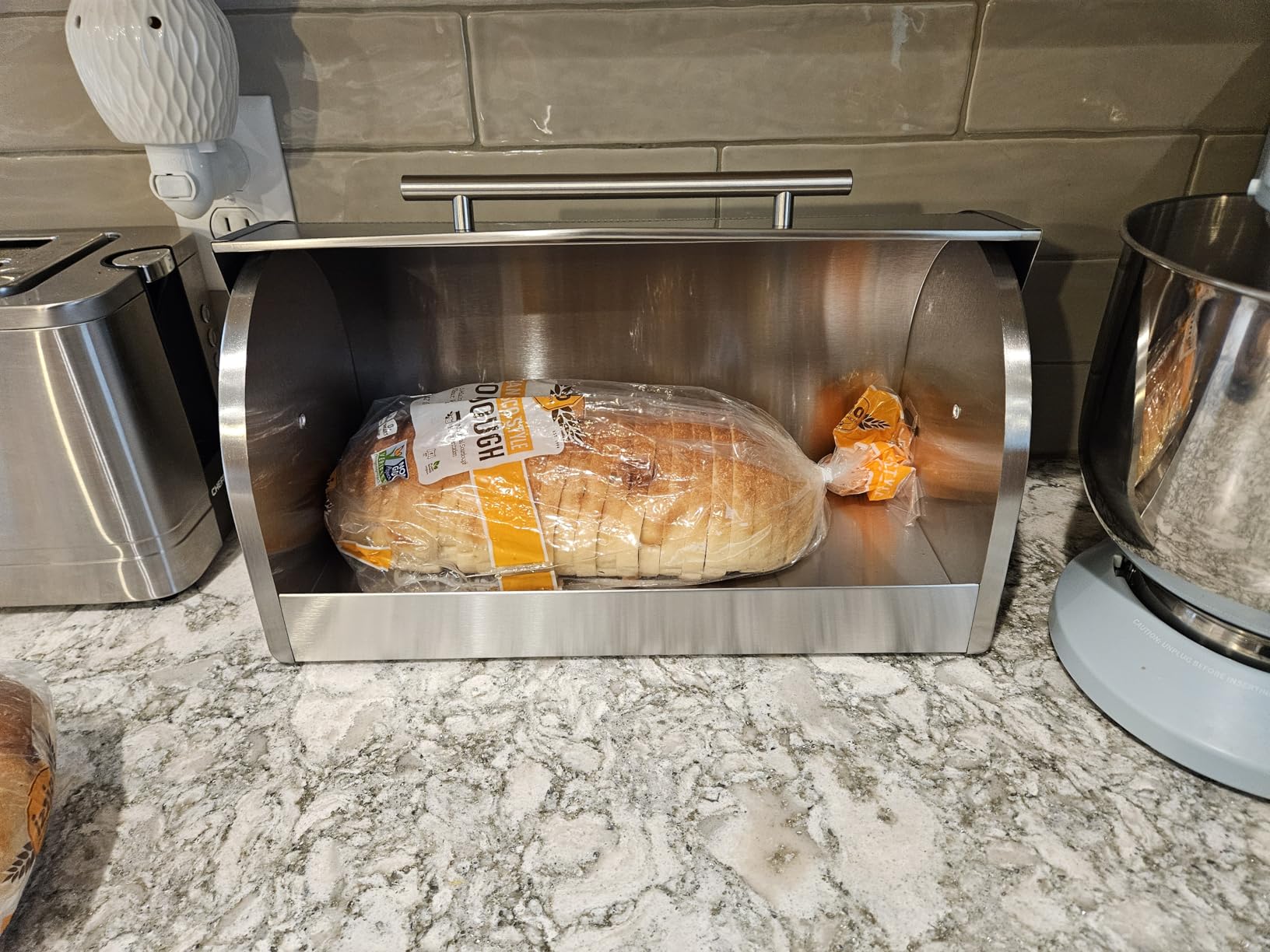 Oggi Stainless Steel Roll Top Bread Box for Kitchen Countertop with Tempered Glass Lid - Fits Multiple Large Loaves of Bread and Other Freshly Baked Goods Including Cookies, Bagels, Muffins customer photo 2