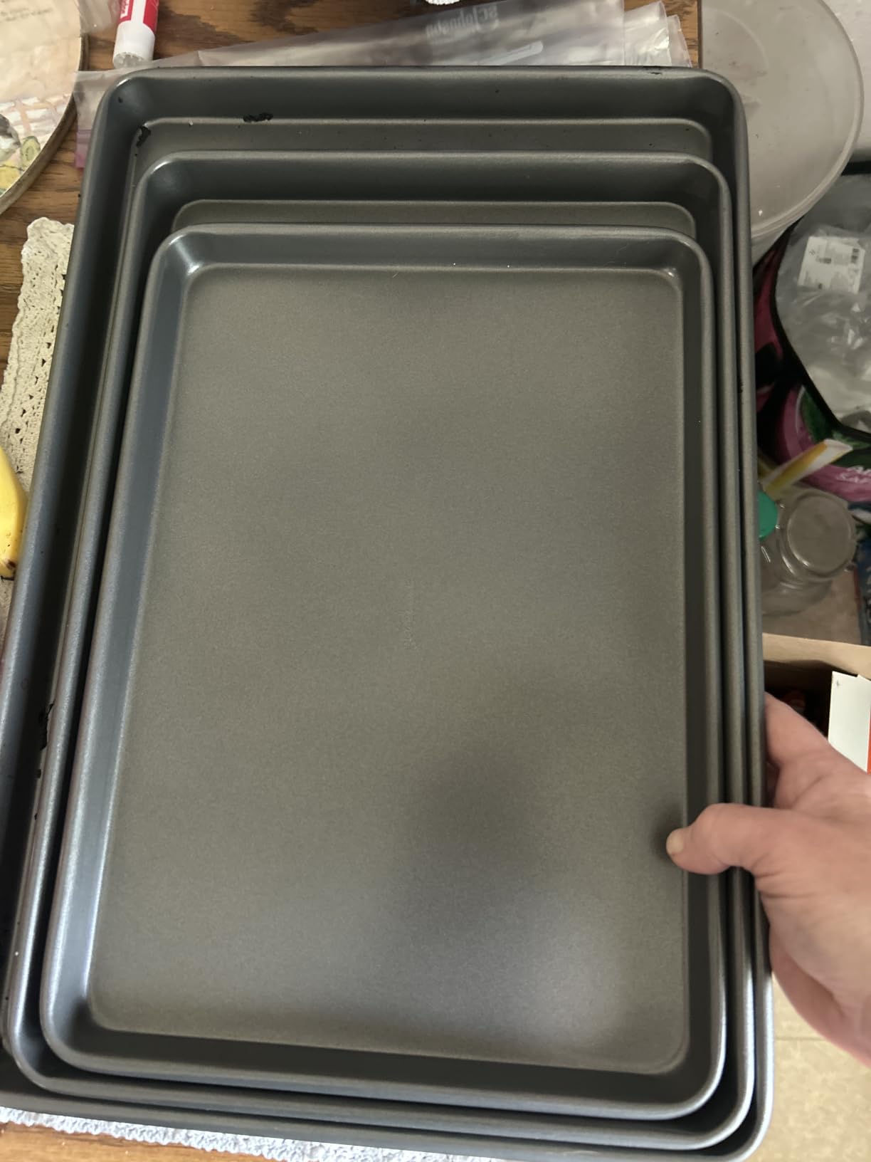 GoodCook Everyday Nonstick Baking Sheet Set, 3 Pack, Small (13x9) Medium (15x10) and Large (17x11) Carbon Steel Cookie Sheets, Gray customer photo 2