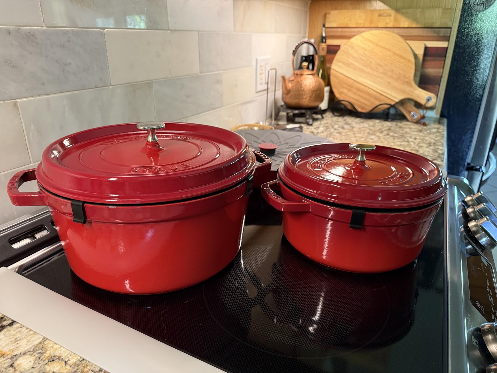 Staub Cast Iron Round Cocotte Dutch Oven, 4-quart, Made in France, Cherry customer photo 1