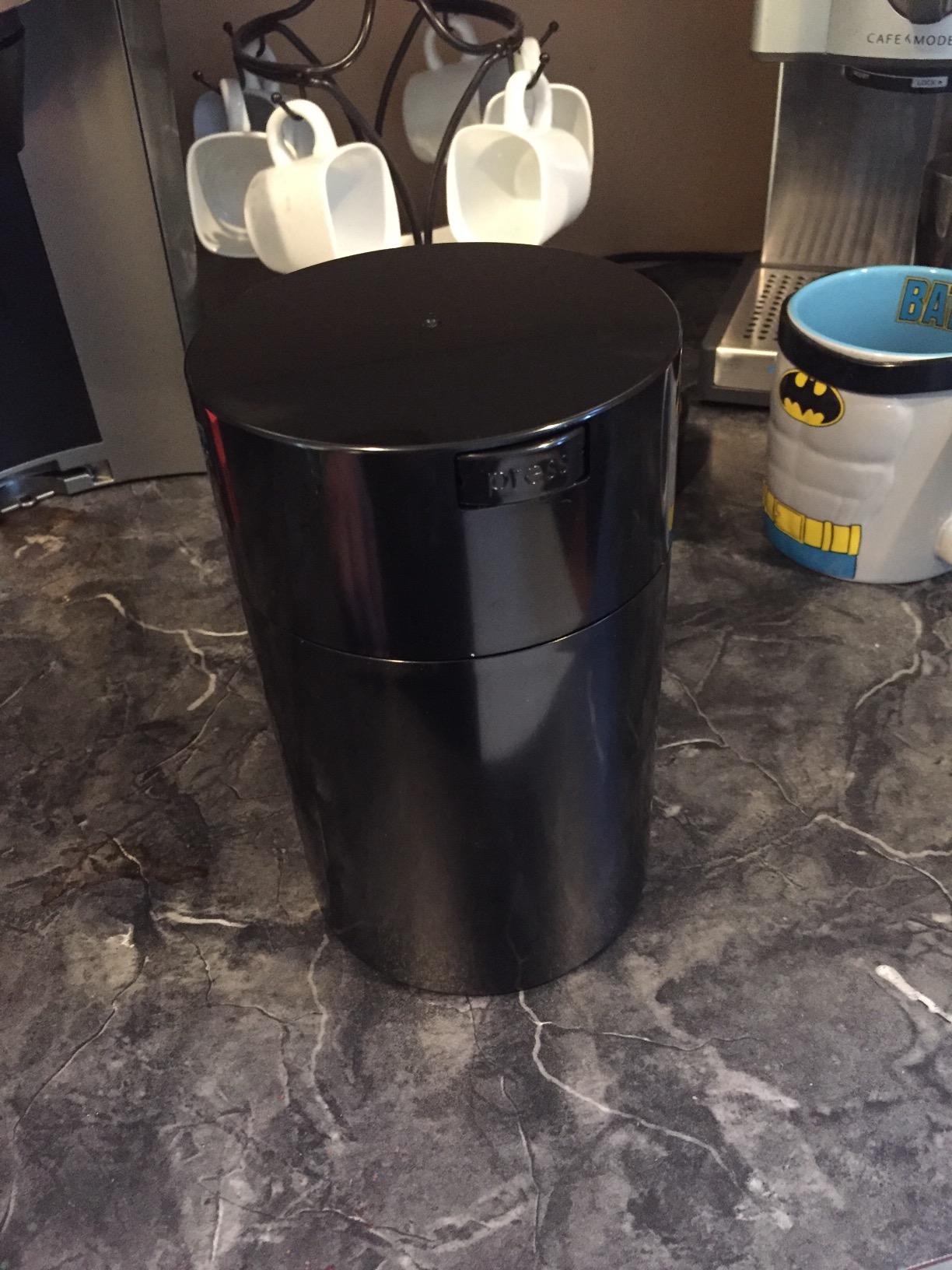 COFFEEVAC 1 LB Airtight Coffee Bean Storage Container, Patented Vacuum Seal, Coffee Grounds Container, 1.85L, Smell Proof, Black Cap and Body customer photo 1