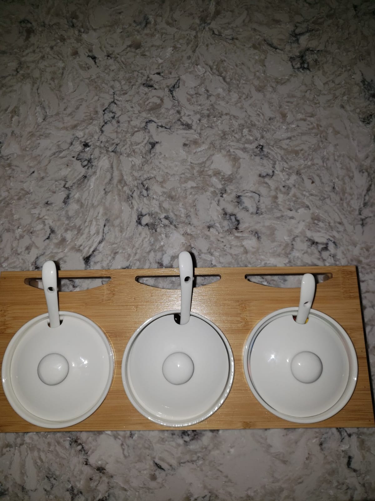 MyGift 10 Pcs Sauce Serving Dish, Hosting Party Essentials Host Gift, 3 Ceramic Ramekin Chip Dip Bowls with Lids & Spoons, Premium Bamboo Server Tray, Condiment Pot Entertaining customer photo 1