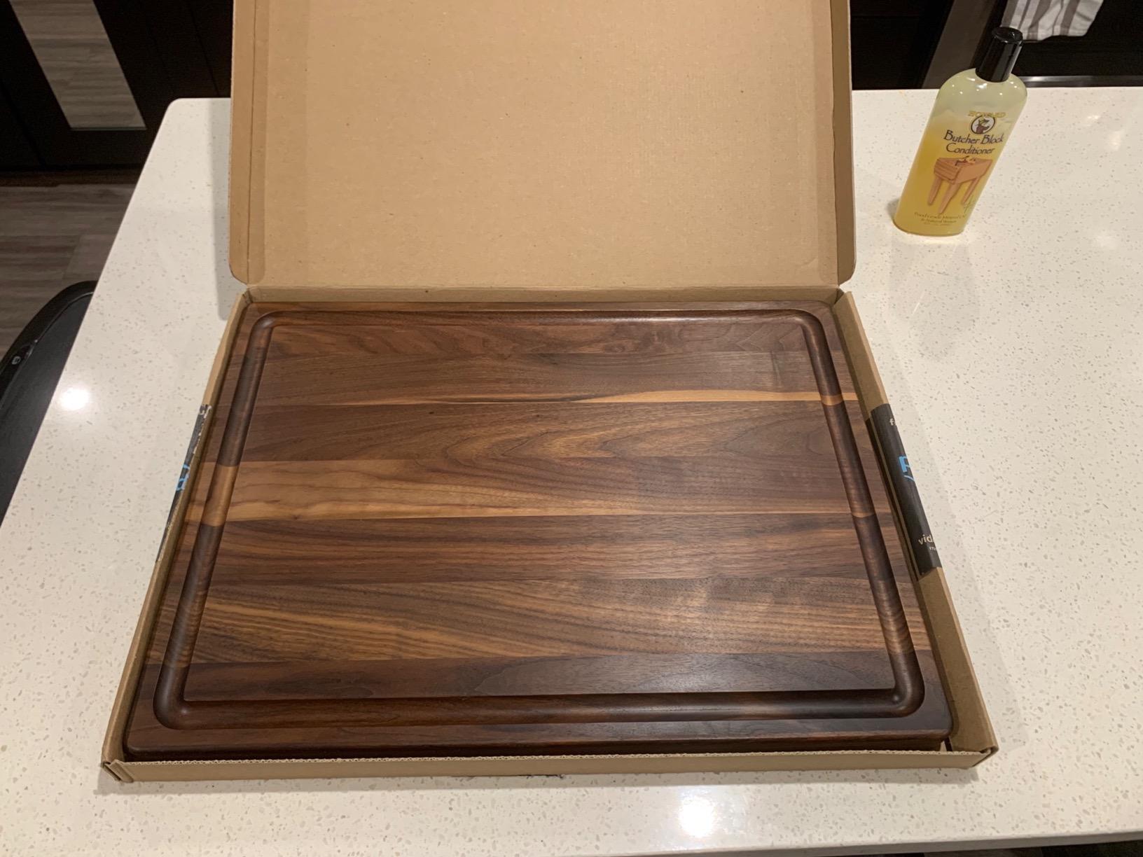 Made in USA Black Walnut Wood Cutting Board by Virginia Boys Kitchens - Butcher Block Wooden Carving Board with Juice Well made from Sustainable Hardwood (17x11) customer photo 1