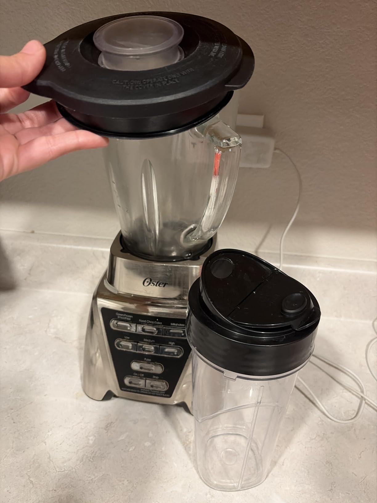 Oster Pro 1200 Smoothie Blender with Glass Jar & 24oz To-Go Cup, Countertop Kitchen Blender with 7 Speeds, 1200W Power, Brushed Nickel customer photo 2