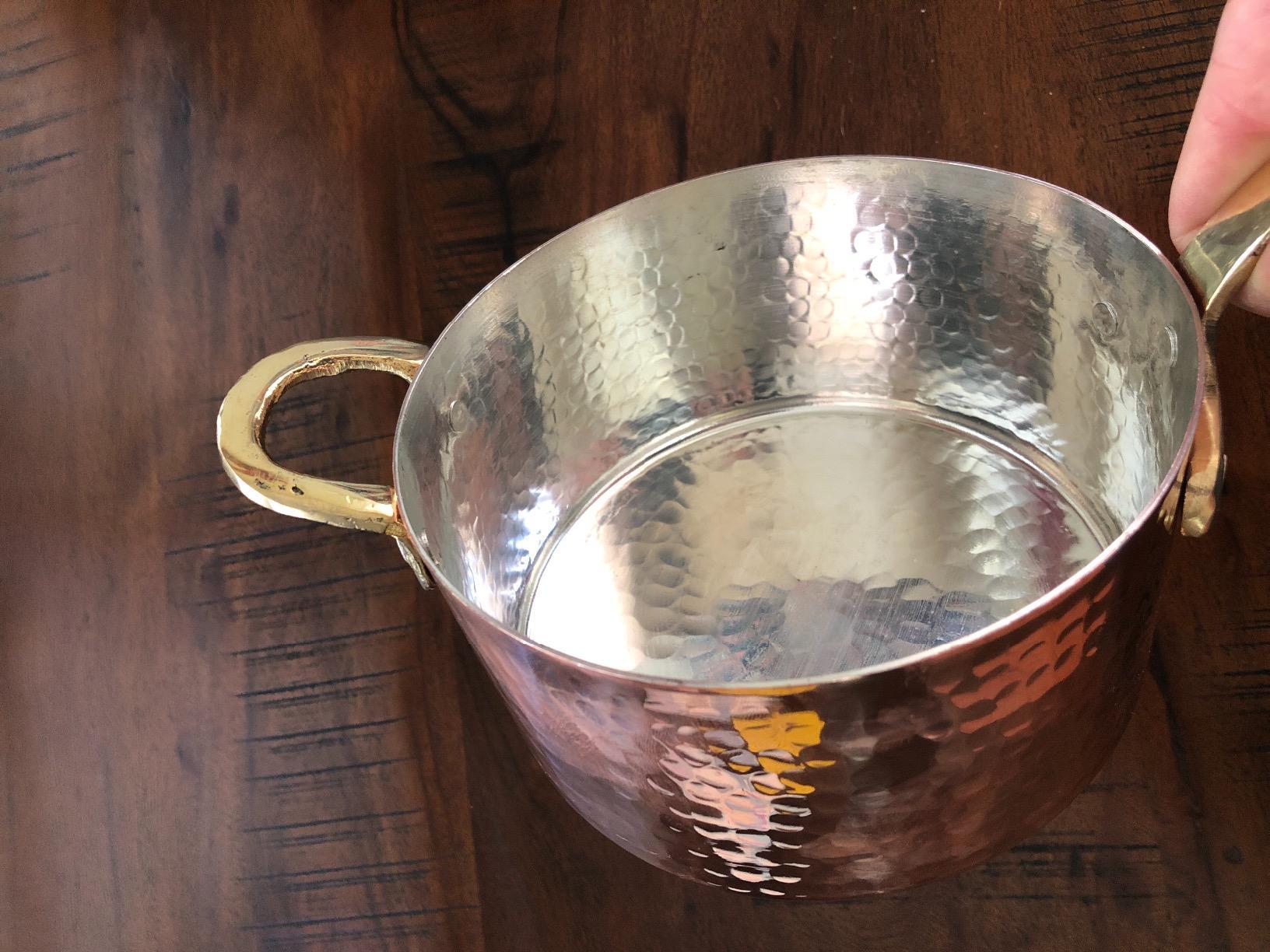 DEMMEX 1mm Thick Hammered Unlined Uncoated Solid Copper Sugar Sauce Zabaglione Pan Candy Jam Caramel Dessert Pot with Lid and Helper Handle, Handmade in Turkey, (1.7-Quart) customer photo 1