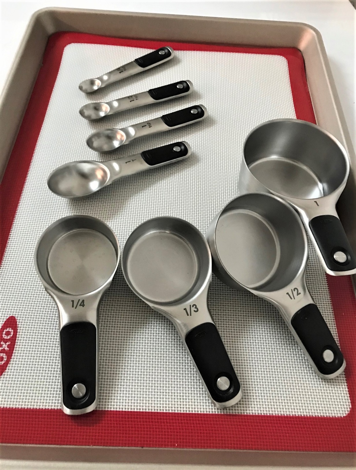OXO Good Grips Stainless Steel Measuring Cups and Spoons 8-Piece Set | Magnetic Handles for Easy Nesting Storage, Non-Slip Grip, Etched Measurement Markings, Baking Tools, Dry and Liquid Measuring customer photo 2