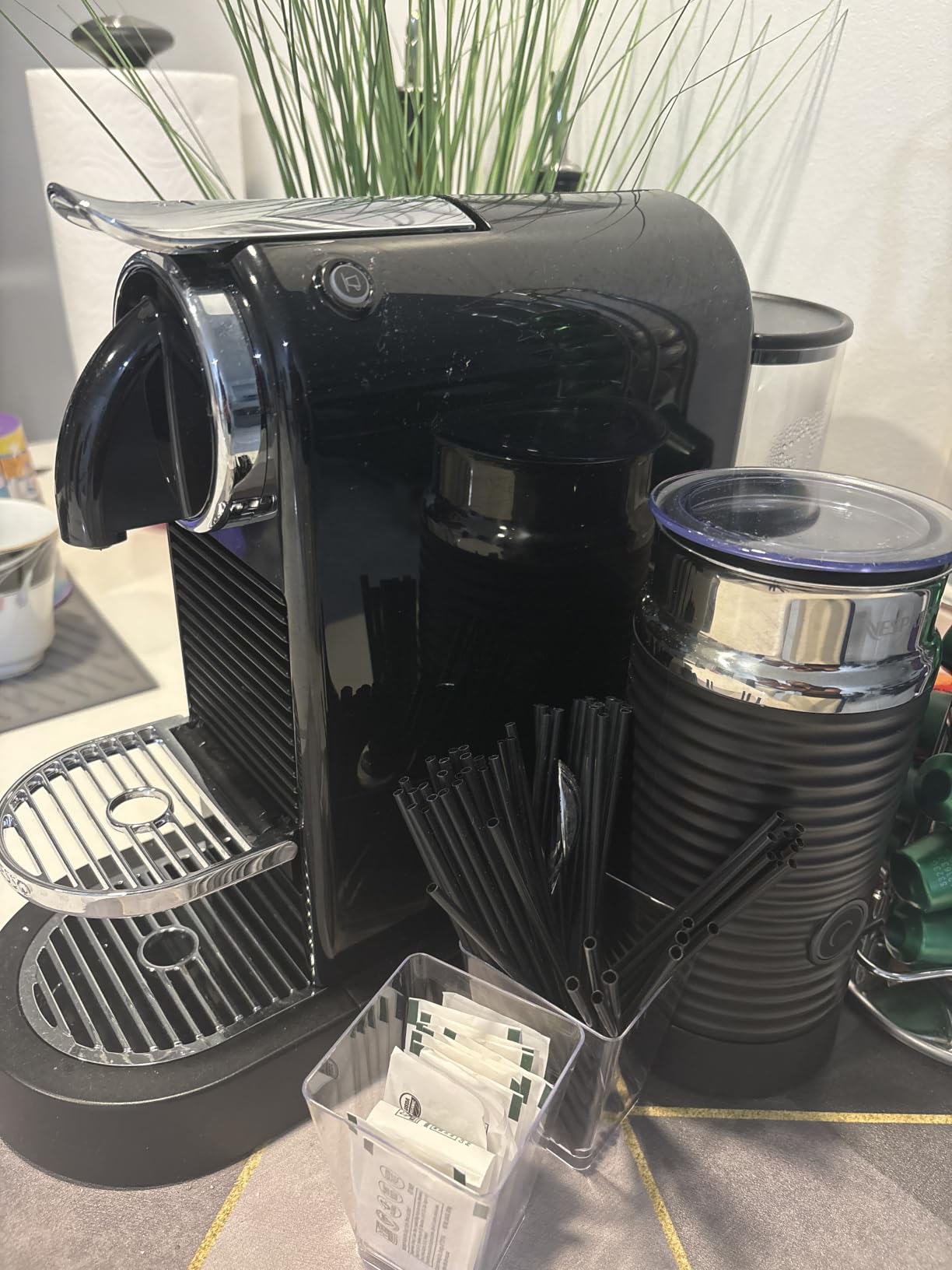 Nespresso CitiZ Coffee and Espresso Machine by De'Longhi with Milk Frother, Black, 9.3 x 14.6 x 10.9 inches | Limousine black espresso machine with integrated milk frother for cappuccinos and lattes. 19 bar pump with fast heat-up. customer photo 1