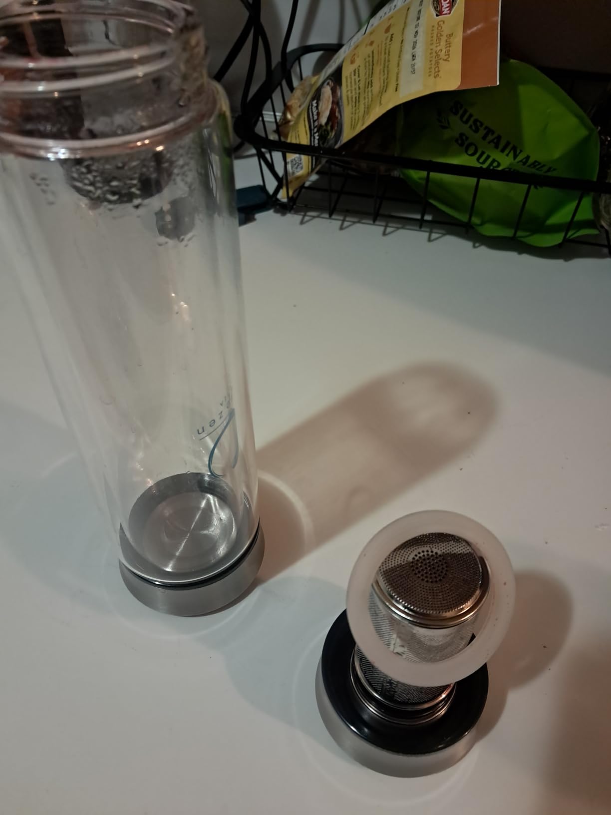 Pure Zen Tea Infuser Bottle - Double Wall Glass Travel Mug with Stainless Steel Filter - Leakproof Tea Tumbler with Infuser for Loose Leaf Infusions and Fruit Infused Water - Unique Gift Set - 13 oz customer photo 2