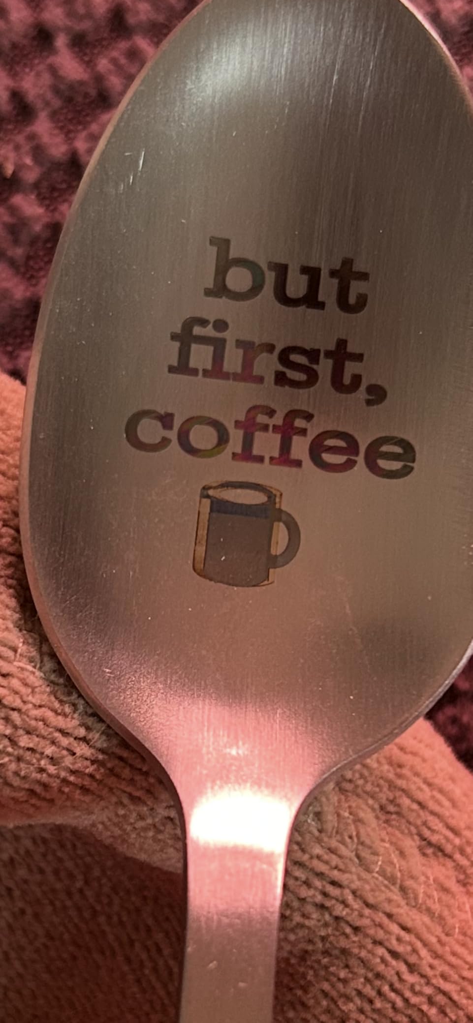 Laser Engraved But First, Coffee Stainless Steel Spoon - Funny Novelty Gifts for Him or Her - Birthday and Christmas Stocking Stuffer customer photo 2
