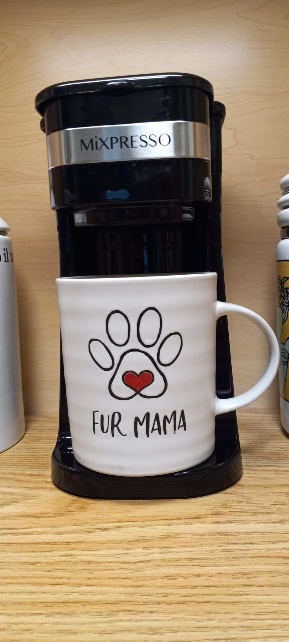 Mixpresso Single Serve & Single Cup Coffee Maker with 14oz Travel Mug Black | For ground coffee only, reusable filter, auto shut off. Compact personal drip coffee maker, not compatible with K-Cup pods. customer photo 1