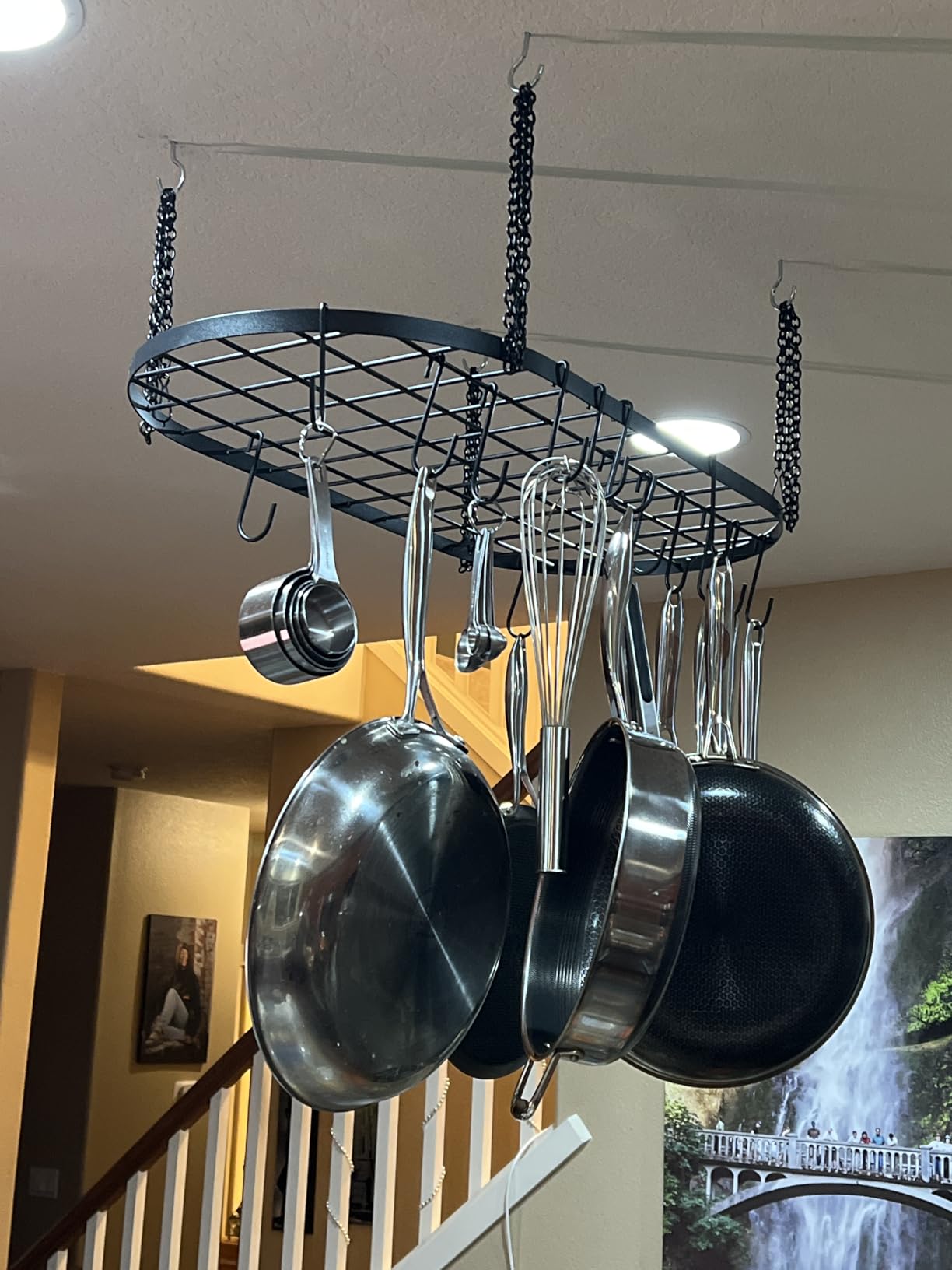 Vdomus Heavy-Duty Hanging Pot Rack - 33x17 Inches - Stylish Black Alloy Steel Ceiling Storage with 15 Hooks - Organize Kitchen Cookware and Utensils - Space-Saving Mounted Overhead Holder customer photo 1