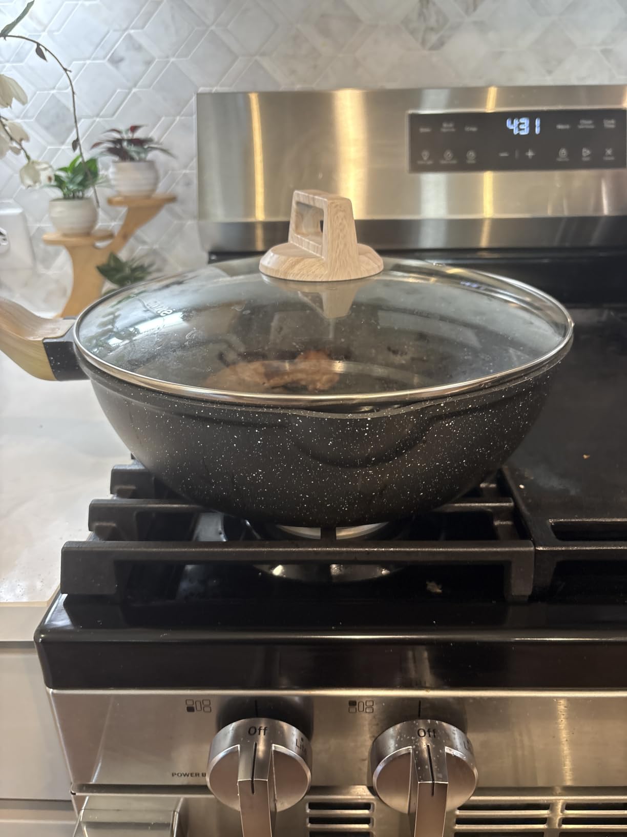 CAROTE 12 Inch Nonstick Deep Frying Pan with Lid, 5.5 Qt Black Granite | Kitchen Non-Toxic PFOA Free Cookware, Covered Sauté Pans All Stovetops Compatible, Easy to Clean customer photo 1