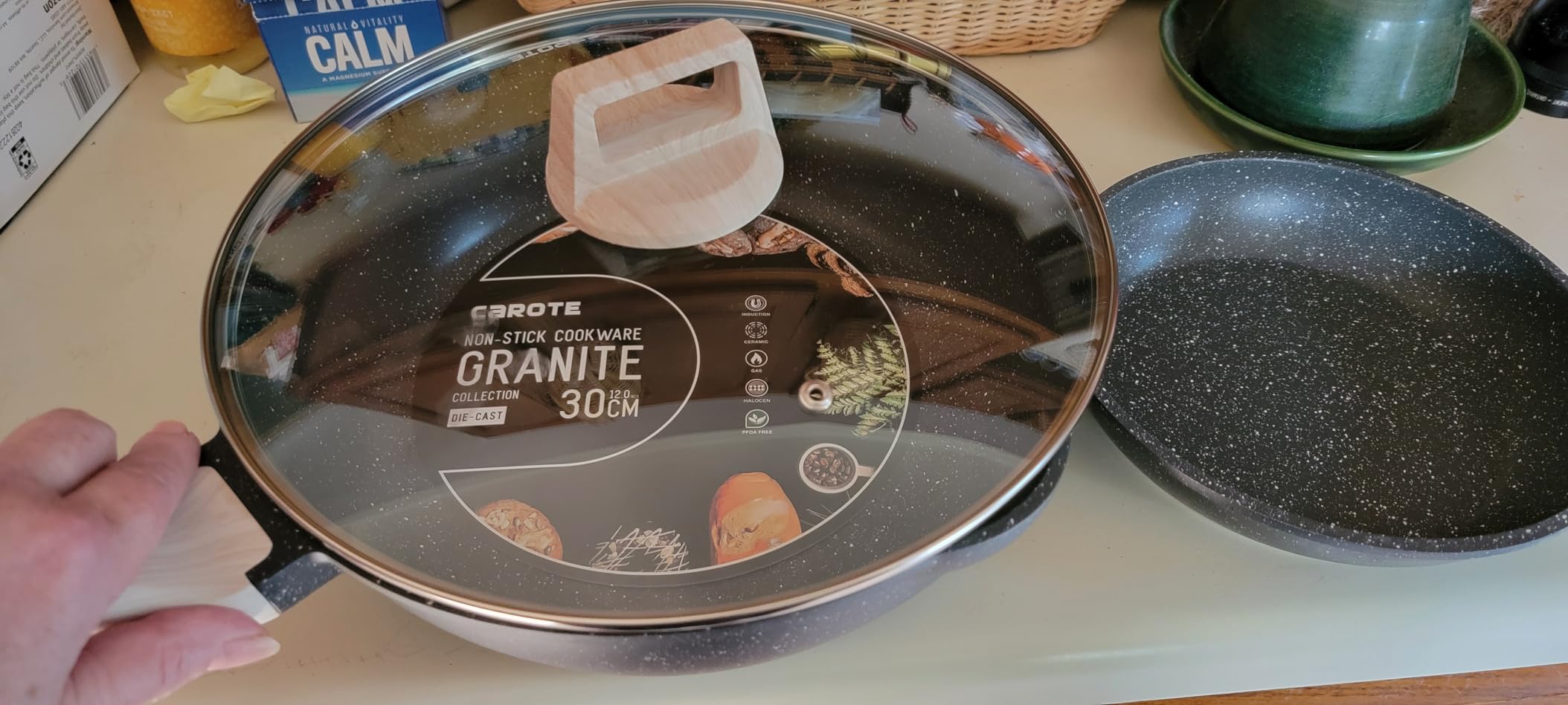 CAROTE 12 Inch Nonstick Deep Frying Pan with Lid, 5.5 Qt Black Granite | Kitchen Non-Toxic PFOA Free Cookware, Covered Sauté Pans All Stovetops Compatible, Easy to Clean customer photo 2