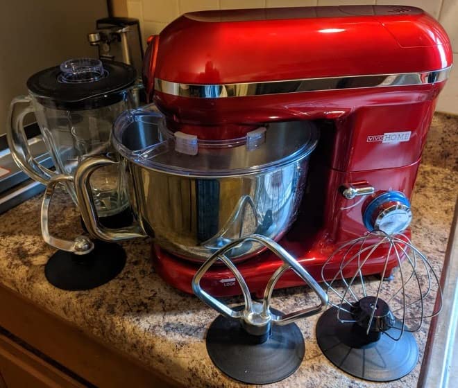 VIVOHOME 3-in-1 Stand Mixer, 6-Quart Tilt-Head Mixer, 10 Speeds, Red | Meat Grinder & Glass Blender Jar, Stainless Steel Bowl, Dough Hook, Beater, Whisk, Splash Guard, Egg Separator customer photo 1