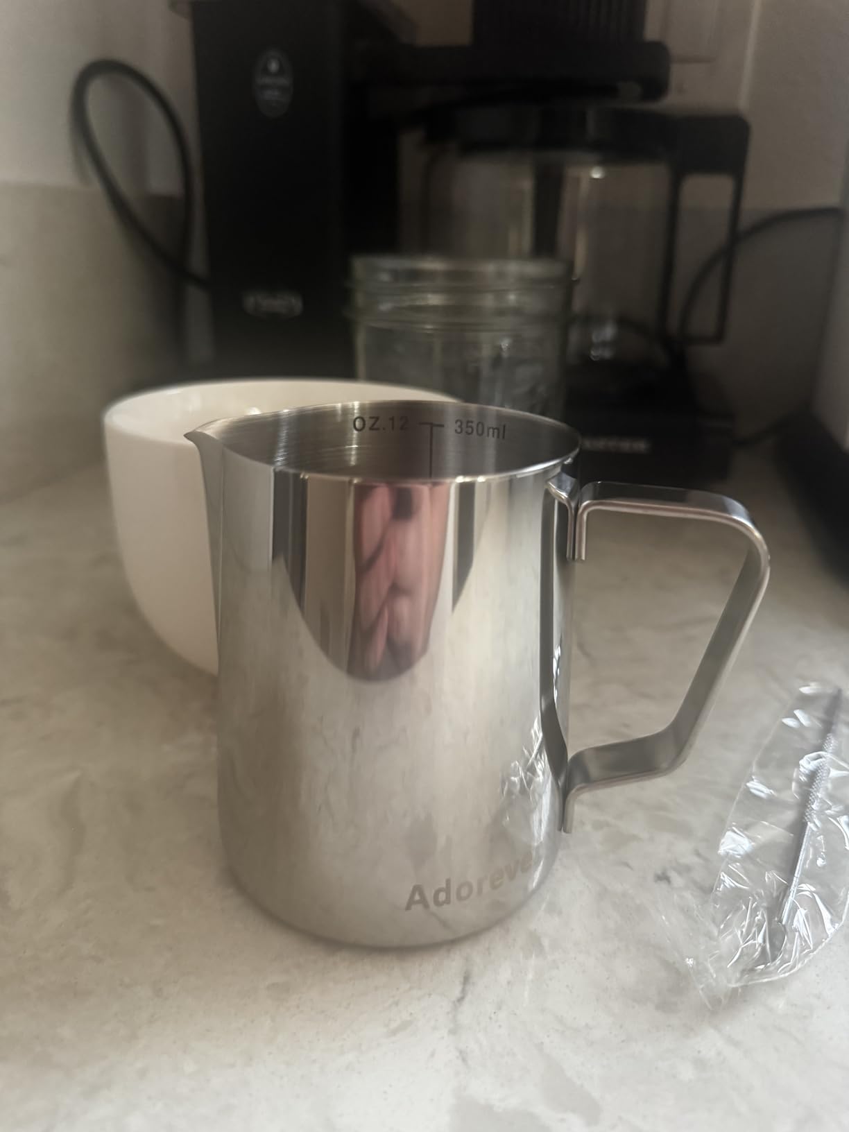 Milk Frothing Pitcher, 8.5oz/12oz/20oz/32oz/50oz/66oz Milk Frother Cup Stainless Steel, Espresso Accessories, Milk Steaming Pitchers Coffee Cappuccino Latte Art Barista Milk Jug Cup with Art Pen,12oz customer photo 1
