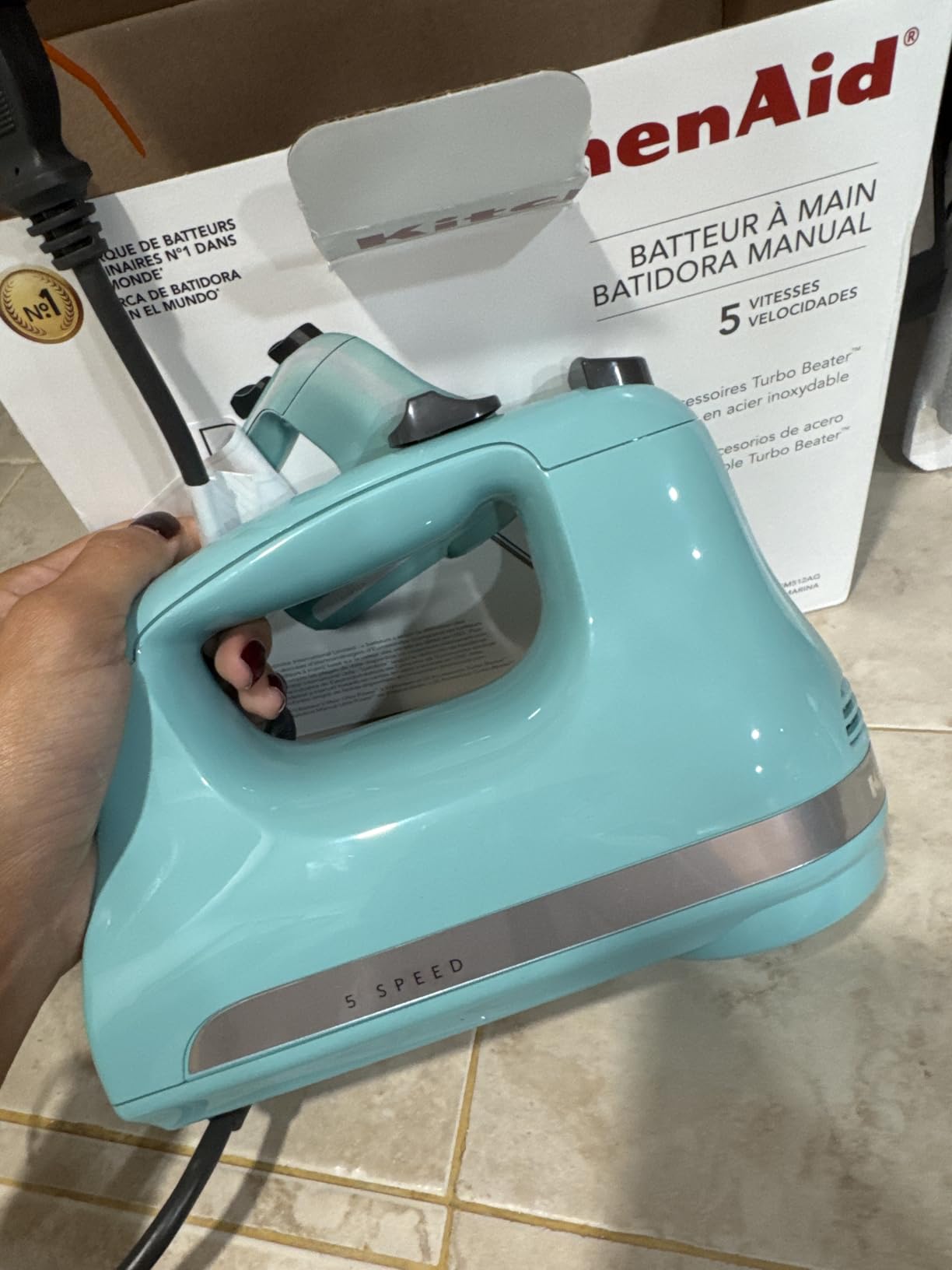 KitchenAid 5 Ultra Power Speed Hand Mixer, KHM512, Aqua Sky | Five Speeds, Lockable Swivel Cord, Turbo Beaters, Easy Release Button, Dishwasher-Safe Beaters customer photo 2