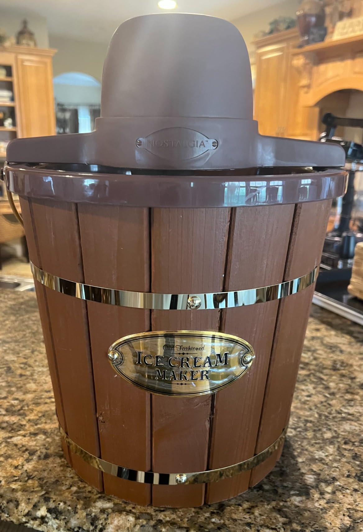 Nostalgia Electric Ice Cream Maker With 4 Qt Capacity- Old Fashioned Ice Cream Machine Makes Frozen Yogurt or Gelato in Minutes- Vintage Wooden Style Ice Cream Maker with Aluminum Canister- Light Wood customer photo 1