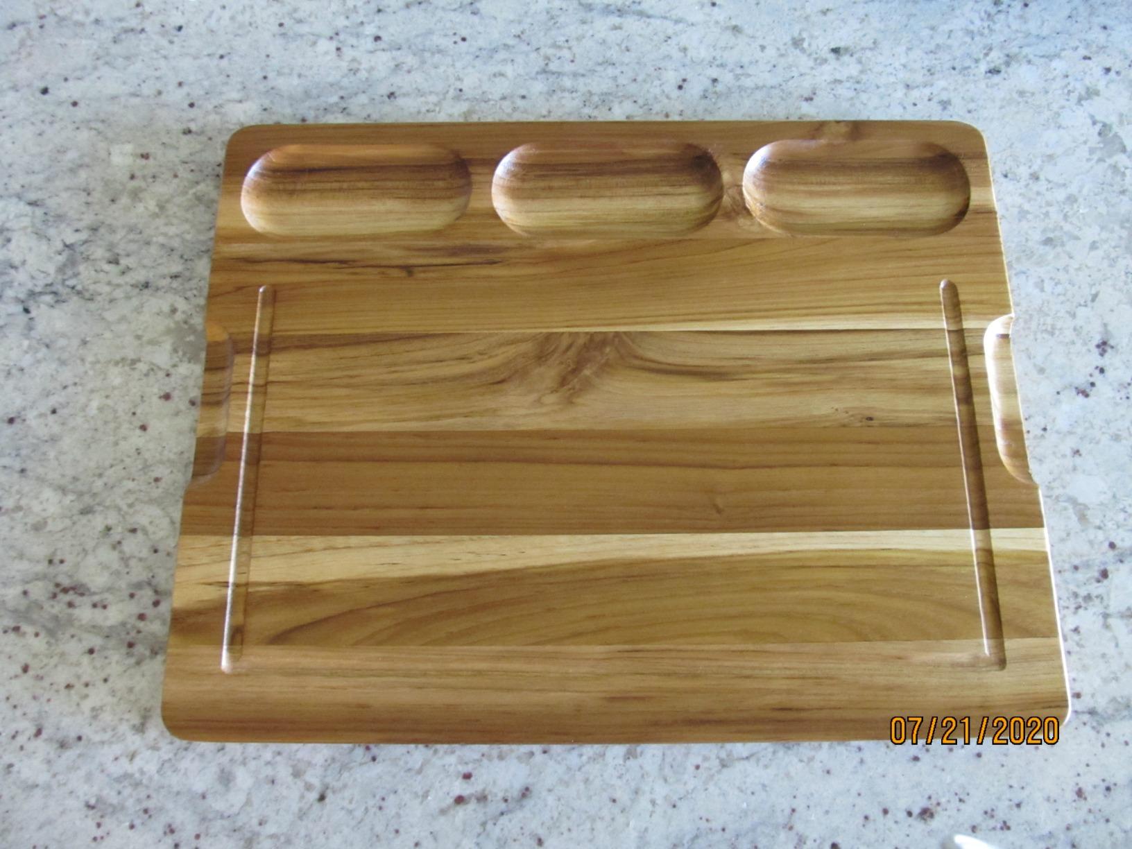 Acacia End Grain Cutting Board (17x13x1.5in), Butcher Block - Reversible Multipurpose Chopping Board with Juice Groove, Cracker Holder & Inner Handles customer photo 2