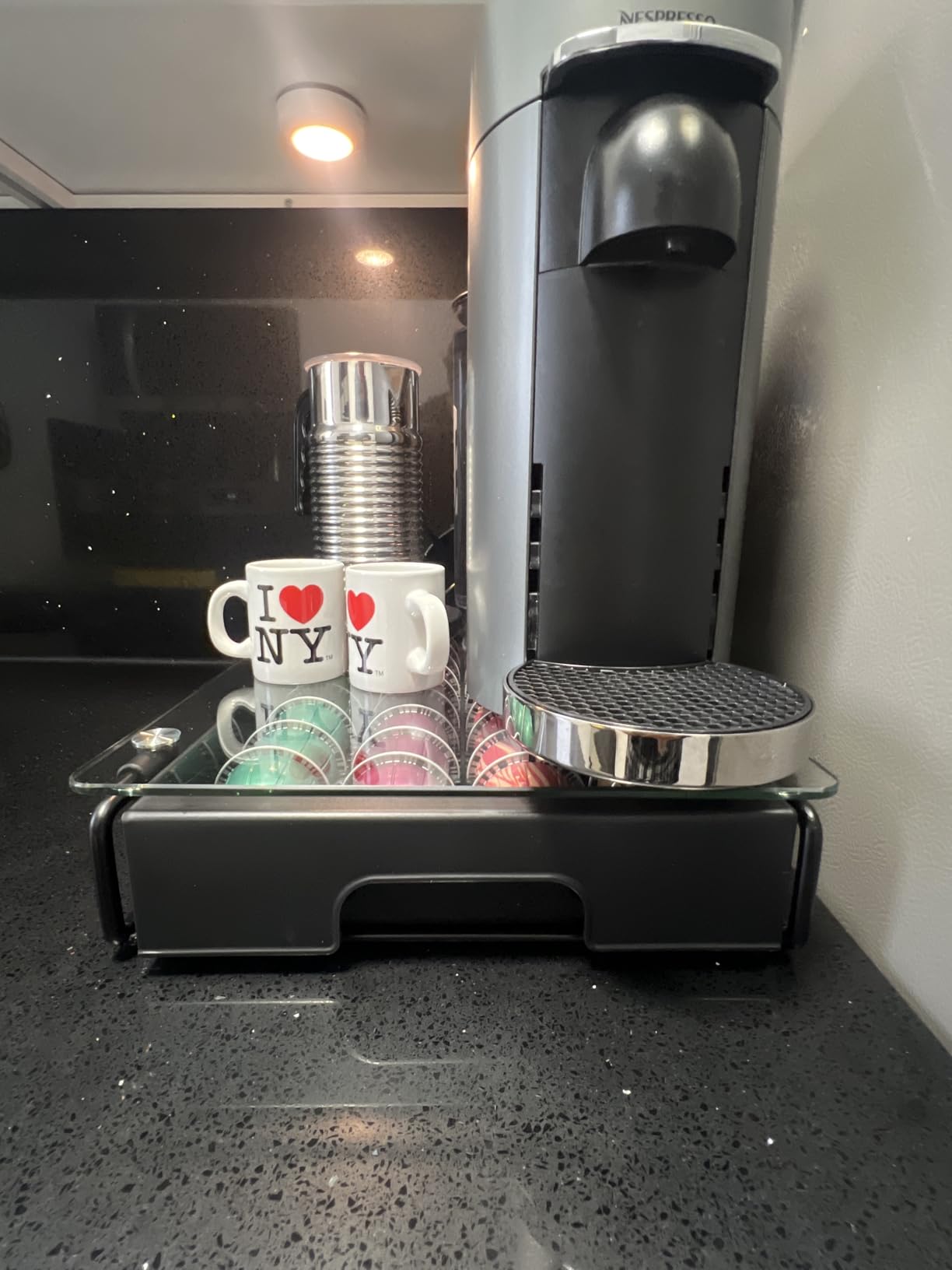 EVERIE Nespresso Vertuo Pod Holder Drawer, Coffee Pod Organizer with Universal Slots, Holds 40 Large or 52 Small Capsules, Tempered Glass Top Storage Drawer for Coffee Makers customer photo 2
