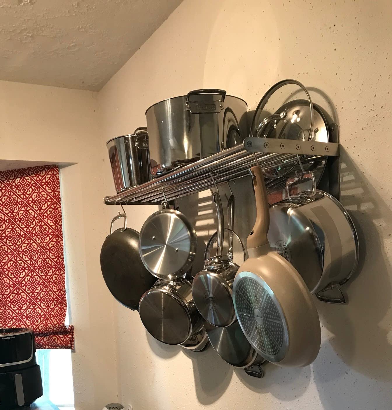 Wallniture Lyon Kitchen Organization and Storage Rack, Stainless Steel Metal Wall Shelf with 10 S Hooks for Hanging Pots and Pans, Chrome customer photo 2