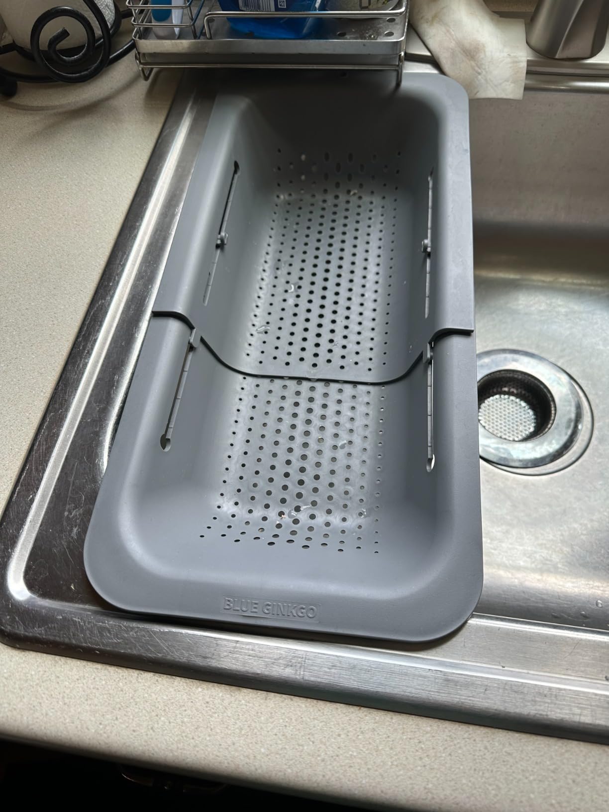 Blue Ginkgo Over Sink Colander, Extendable Kitchen Strainer, Grey | Fits Most Sinks. Rinse, Drain and Dry with Ease. customer photo 1