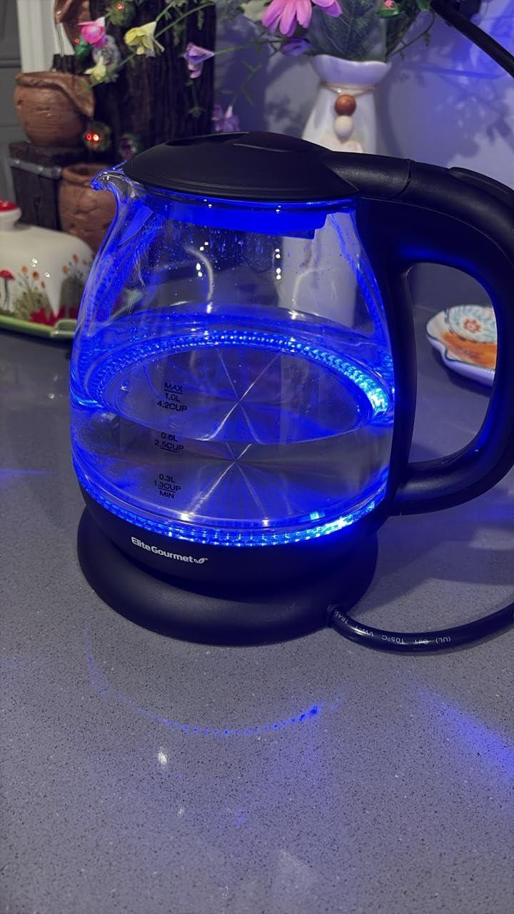 Elite Gourmet EKT1001 1.0L Glass Kettle, 1100W, Cordless Base, Black customer photo 1