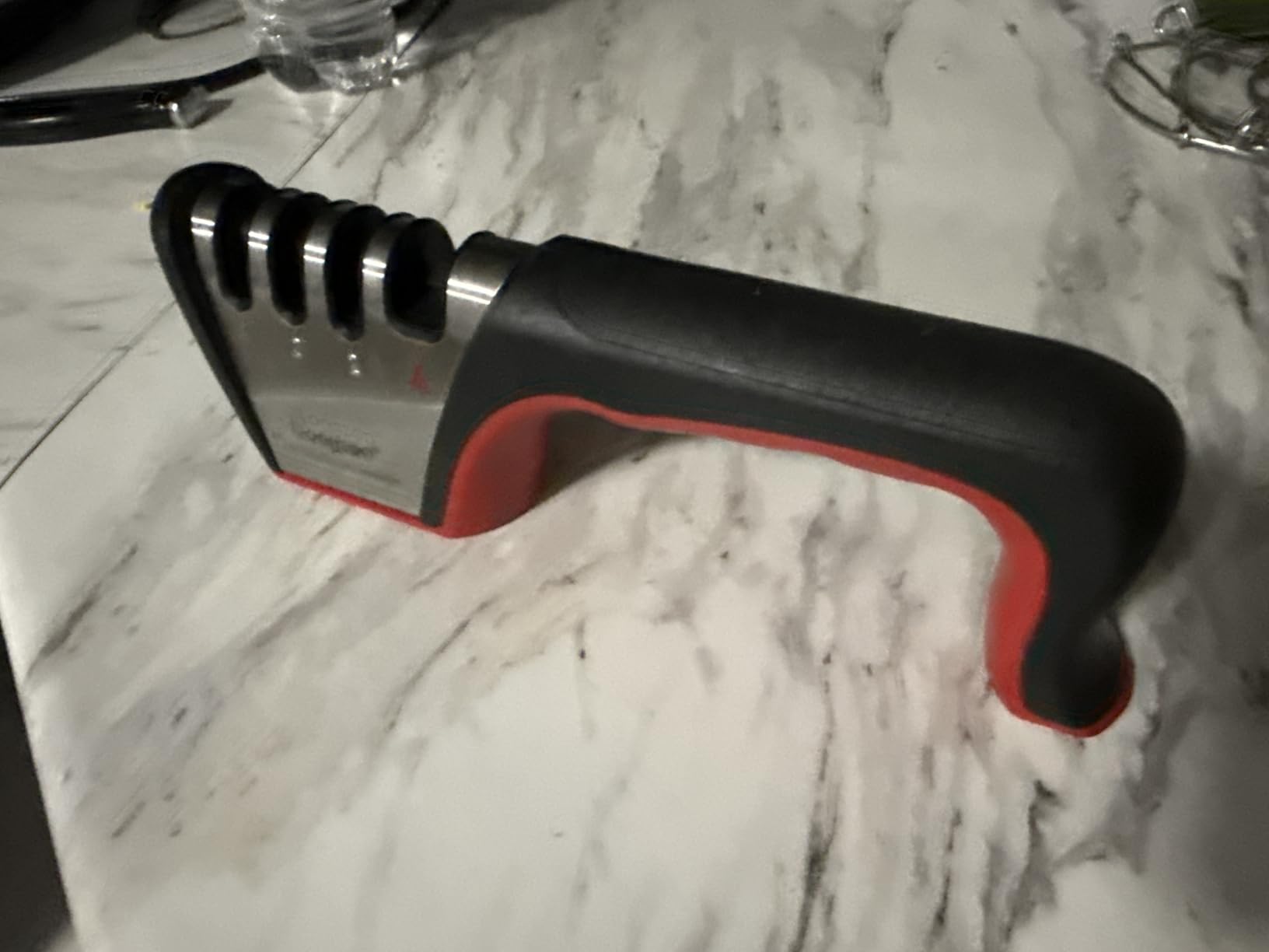 Longzon 5-in-1 Knife Sharpener 4 Stage with Cut-Resistant Glove, Quickly Sharpens & Restores Dull Blades, Easy & Safe for Home Manual Kitchen Use, Fits Most Knives and Scissors, Black+Silver customer photo 1