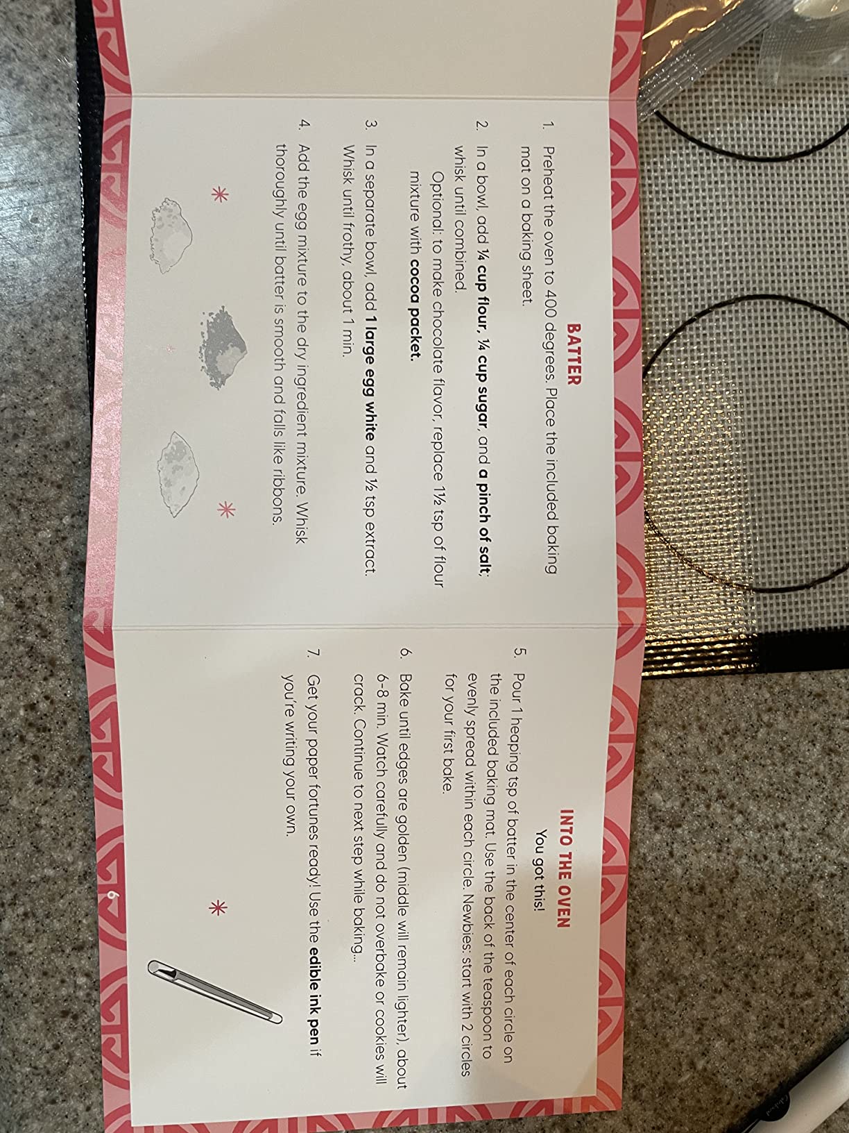 Global Grub DIY Fortune Cookie Kit | Makes 48 | Includes Flour, Sugar, Cocoa Powder, Baking Mat, Paper Fortunes, Edible Ink Pen, Detailed Instructions customer photo 1