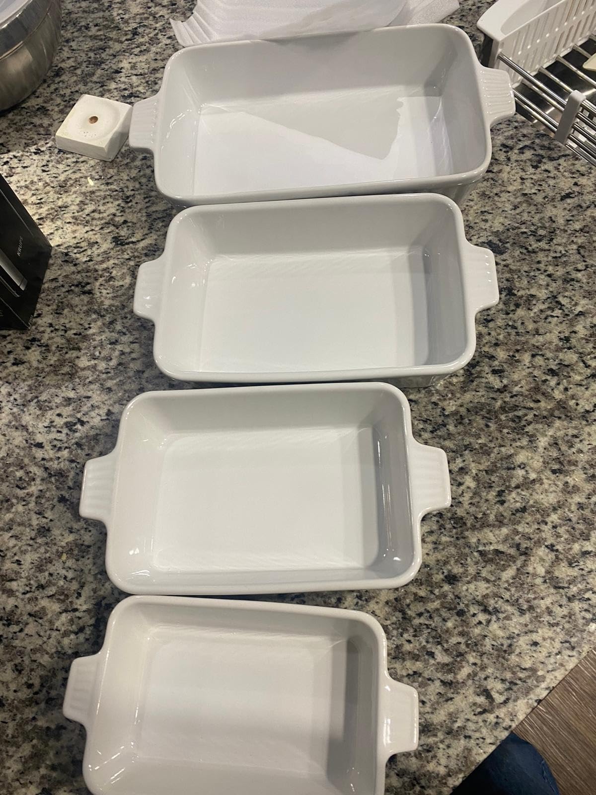 MALACASA Casserole Dishes for Oven, Ceramic Baking Dishes Set of 4, White | Rectangular Deep Lasagna Pans with Handles for Roasting Vegetable, Cake, Durable Bakeware, Wedding Gift (9.4/11.1/12.2/14.7