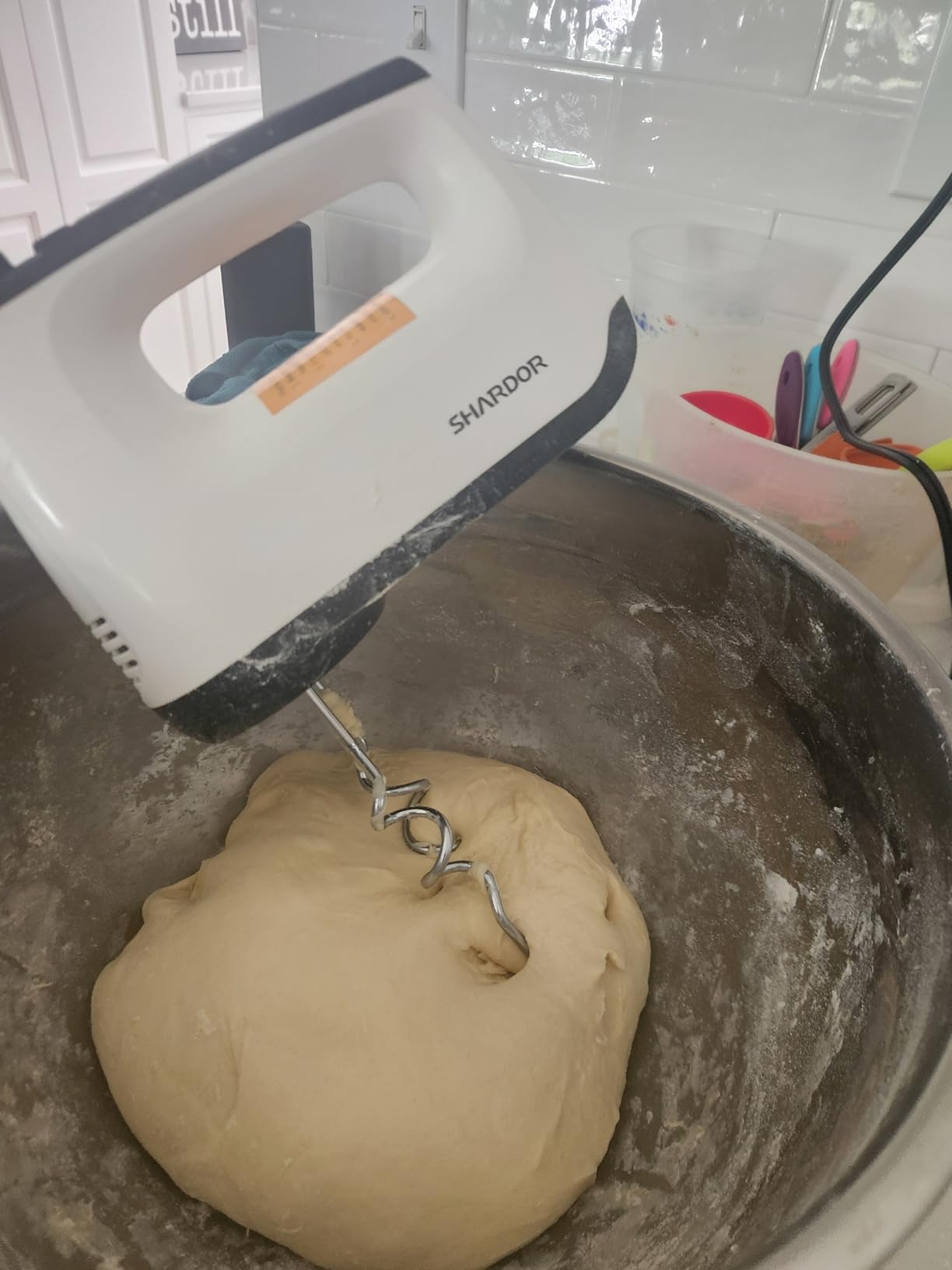 SHARDOR Hand Mixer Electric, 6 Speed & Turbo Mixer Electric Handheld, Snap-On Storage Case, 5 Stainless Steel Accessories for Whipping, Mixing Cookies, Brownie, Cakes, Dough Batters, White customer photo 1