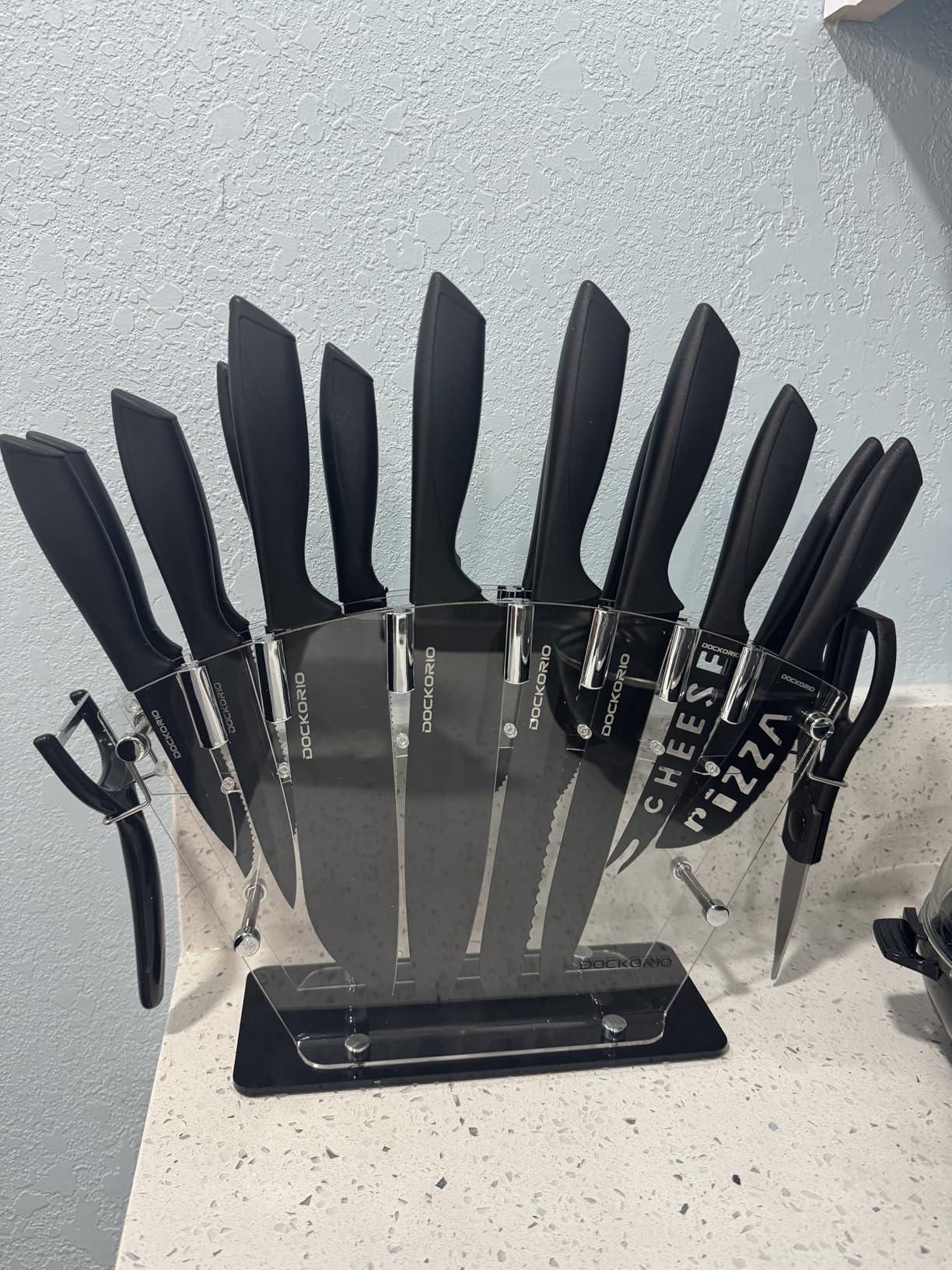 Kitchen Knife Set 19 Piece with Block High Carbon Stainless | 19 piece black knife set with block, high carbon stainless steel, steak knives, chef knife, bread knife, scissors & sharpener customer photo 1