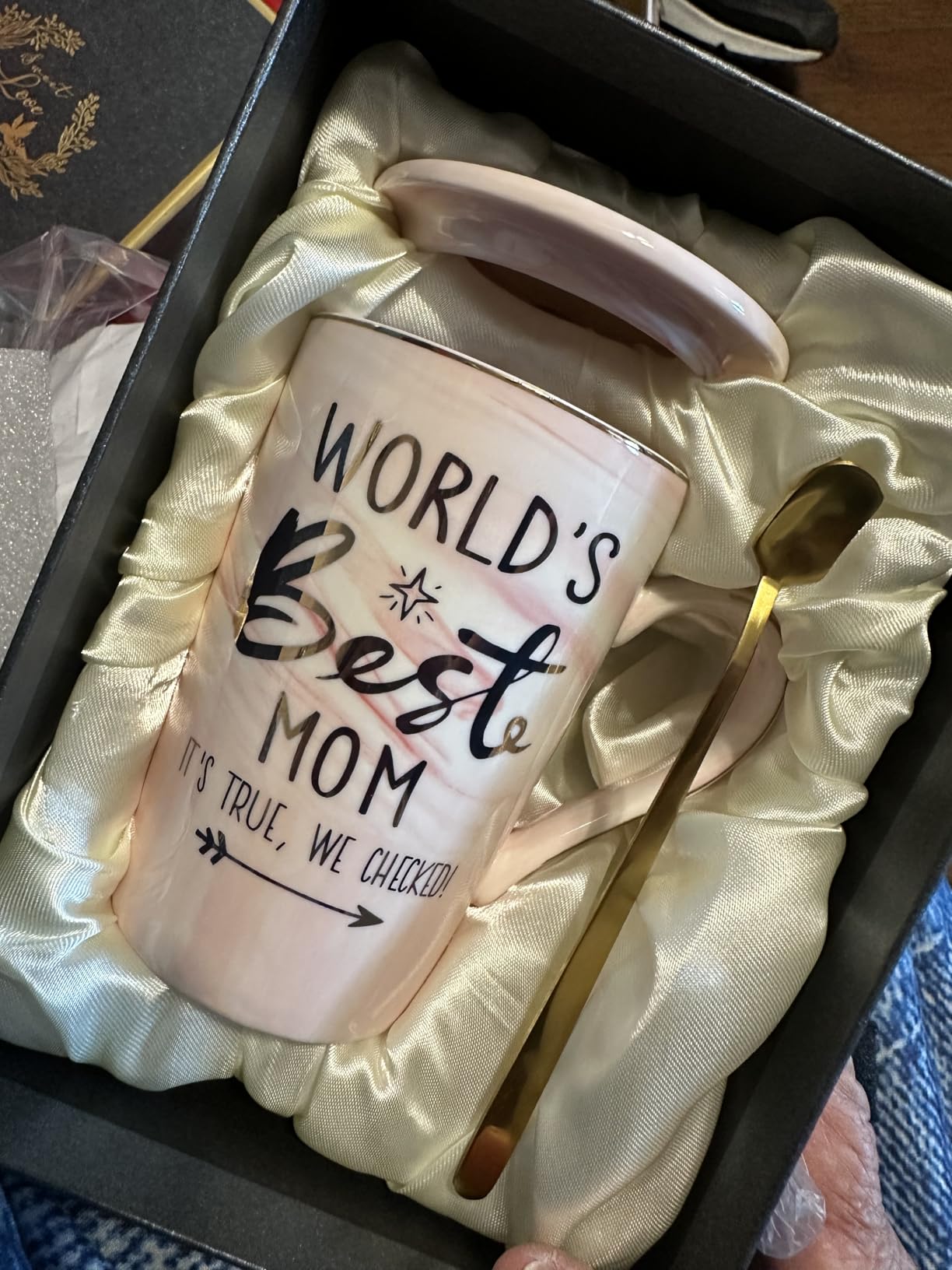Birthday Gifts Presents for Dad from Daughter Son - World's Best Dad Mug | Funny 14oz Grey Marble Ceramic Coffee Cup with Gold Print, Lid, Spoon, Greeting Card, Nice Gift Box, Fathers Day Daddy Gift customer photo 1