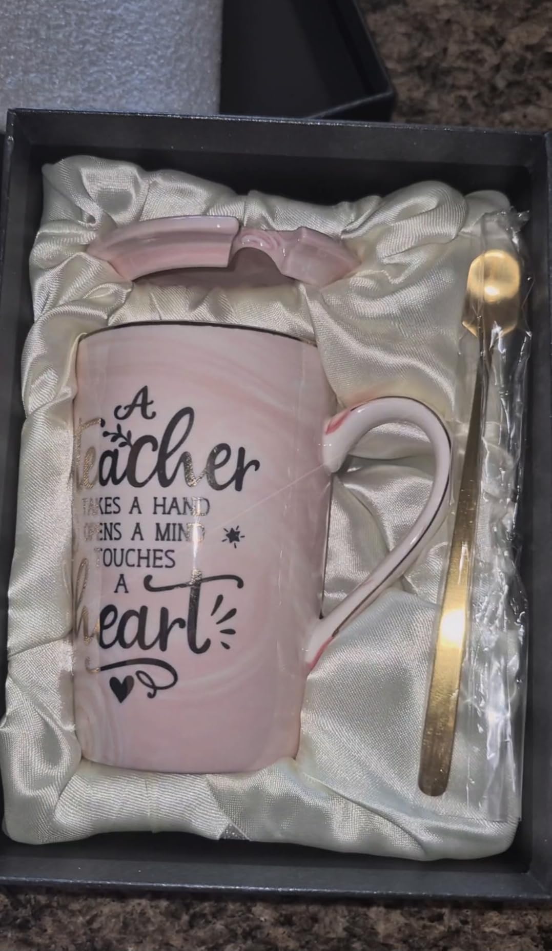 Birthday Gifts Presents for Dad from Daughter Son - World's Best Dad Mug | Funny 14oz Grey Marble Ceramic Coffee Cup with Gold Print, Lid, Spoon, Greeting Card, Nice Gift Box, Fathers Day Daddy Gift customer photo 2