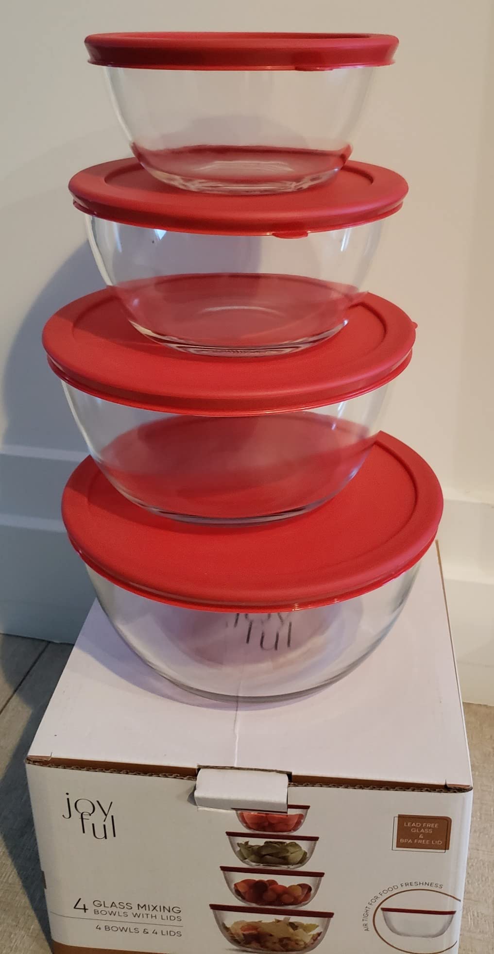 JoyJolt Kitchen Mixing Bowls - 8pc Glass with Lids Set - Neat Nesting Large Bowl Batter Cooking Storage and Big Salad BPA-Free customer photo 1