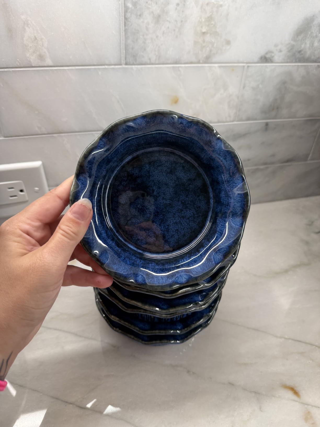 vancasso Ceramic Mini Pie Pans Set of 6, 5.2 Inch Small Pie Plates for Baking with Ruffled Edge, Individual Quiche Baking Dishes Tart Pans, Mini Pot Pie Plates for Microwave & Oven Safe, Blue customer photo 2