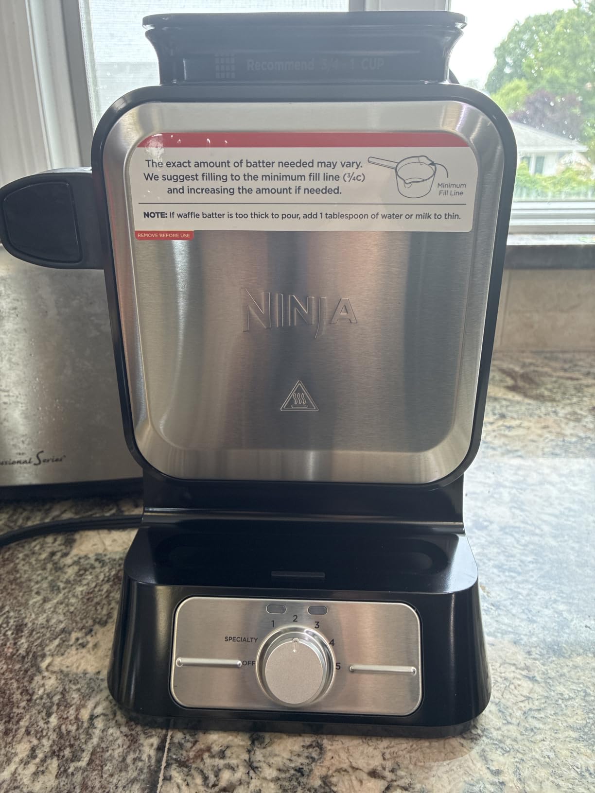 Ninja Belgian Waffle Maker Pro | Vertical Design | 5 Shade Settings with Precision-Pour Cup & Chef-curated Recipe Guide | Black & Silver | BW1001 customer photo 2