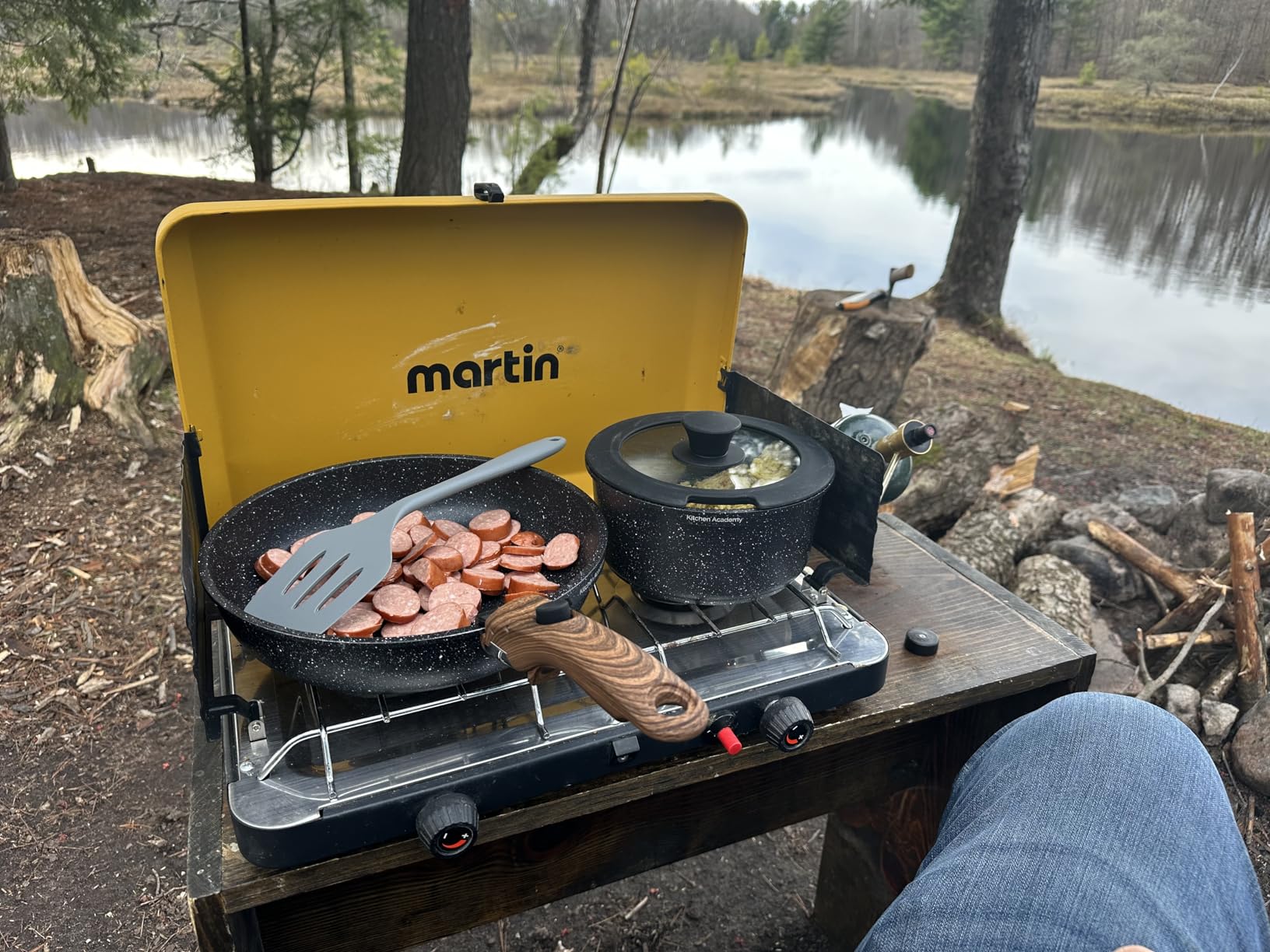 Kitchen Academy Removable Handle Induction Pots and Pans Set - 10 Piece Non-stick Cookware Sets, Black Granite Stackable RV Cookware for Camp | Stackable nonstick cookware set with detachable handle. Oven & Induction safe, space-saving design for camping customer photo 1