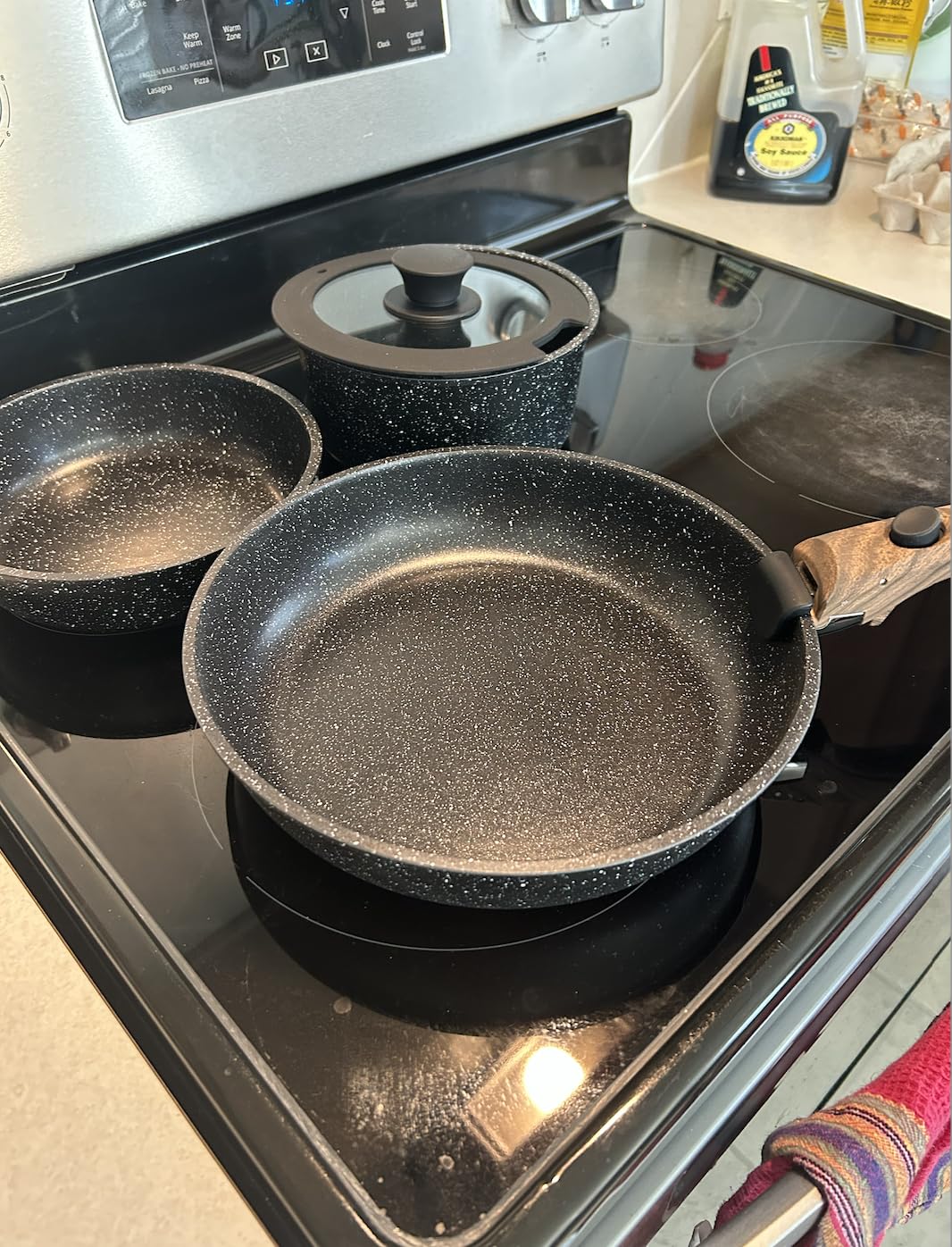 Kitchen Academy Removable Handle Induction Pots and Pans Set - 10 Piece Non-stick Cookware Sets, Black Granite Stackable RV Cookware for Camp | Stackable nonstick cookware set with detachable handle. Oven & Induction safe, space-saving design for camping customer photo 2