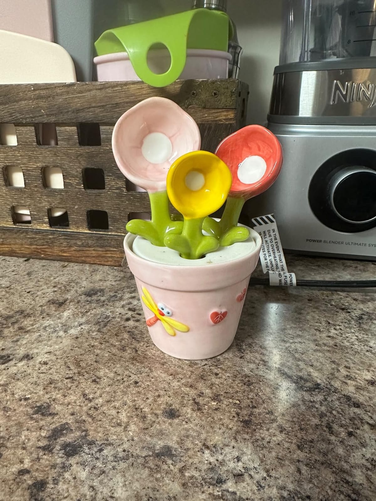 Flower Measuring Spoons Set in Pot Unique Baking Gifts Ceramic Cute Measuring Cups and Spoons with Holder for Dry Wet Ingredients Dishwasher Safe Pink customer photo 1