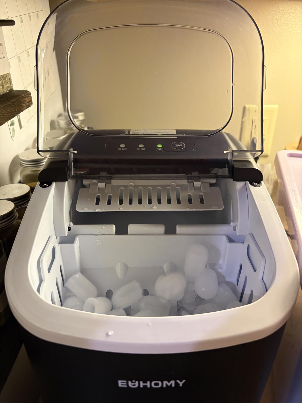 EUHOMY Countertop Ice Maker Machine with Handle, 26lbs in 24Hrs, 9 Ice Cubes Ready in 6 Mins, Auto-Cleaning Portable Ice Maker with Basket and Scoop, for Home/Kitchen/Camping/RV. (Black) customer photo 1