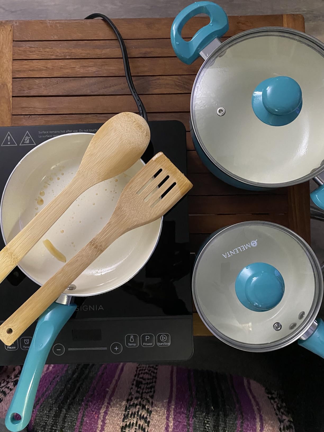 M MELENTA Pots and Pans Set 7 piece, Non Stick Teal Ceramic Cookware Set | Compact Starter Cookware, Nonstick Pots and Pans Set, Induction Cookware, Kitchen Cooking Set, PFAS & PFOA Free customer photo 2