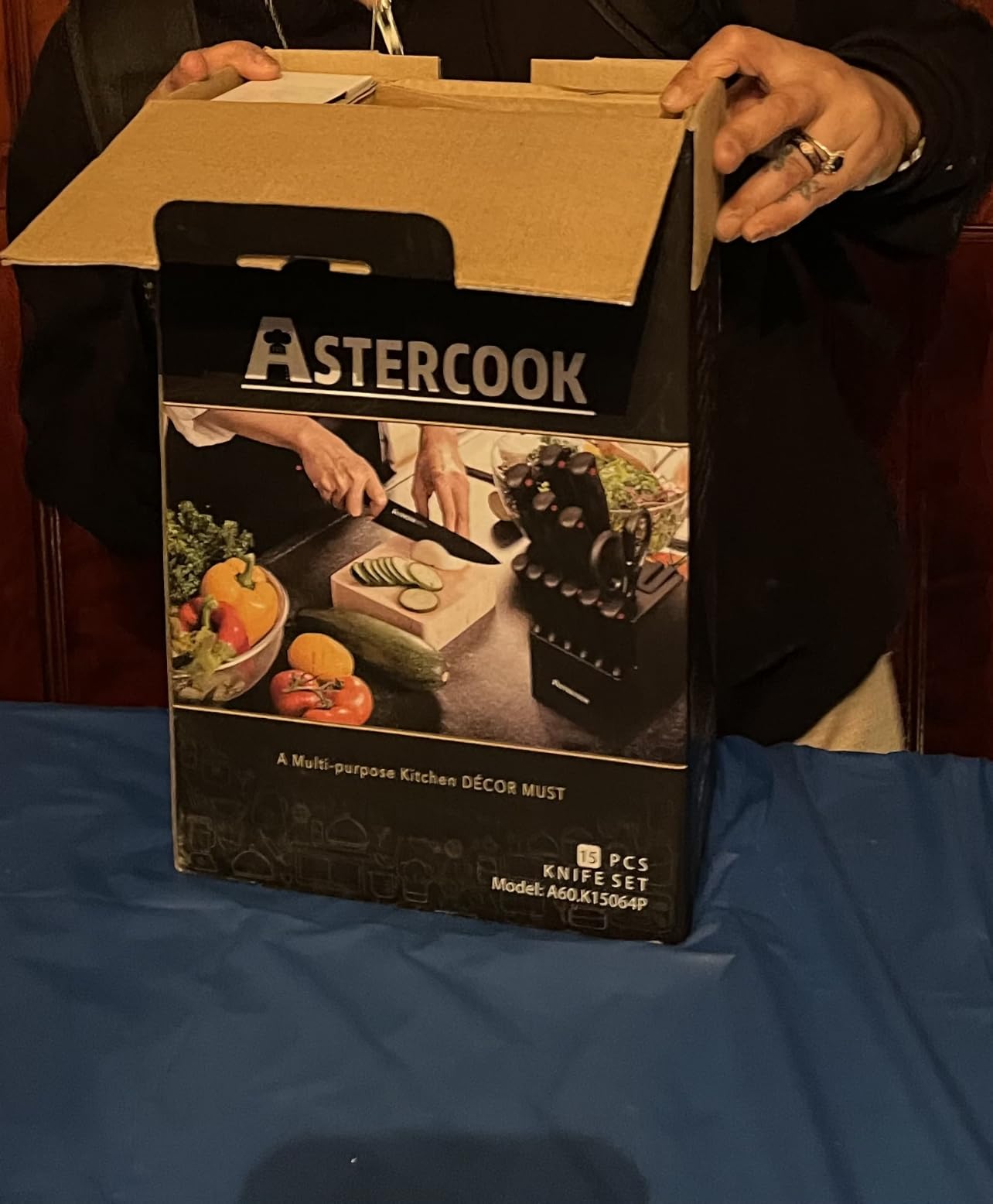 Astercook Knife Set for Kitchen with Block and Sharpener 15pcs German customer photo 1