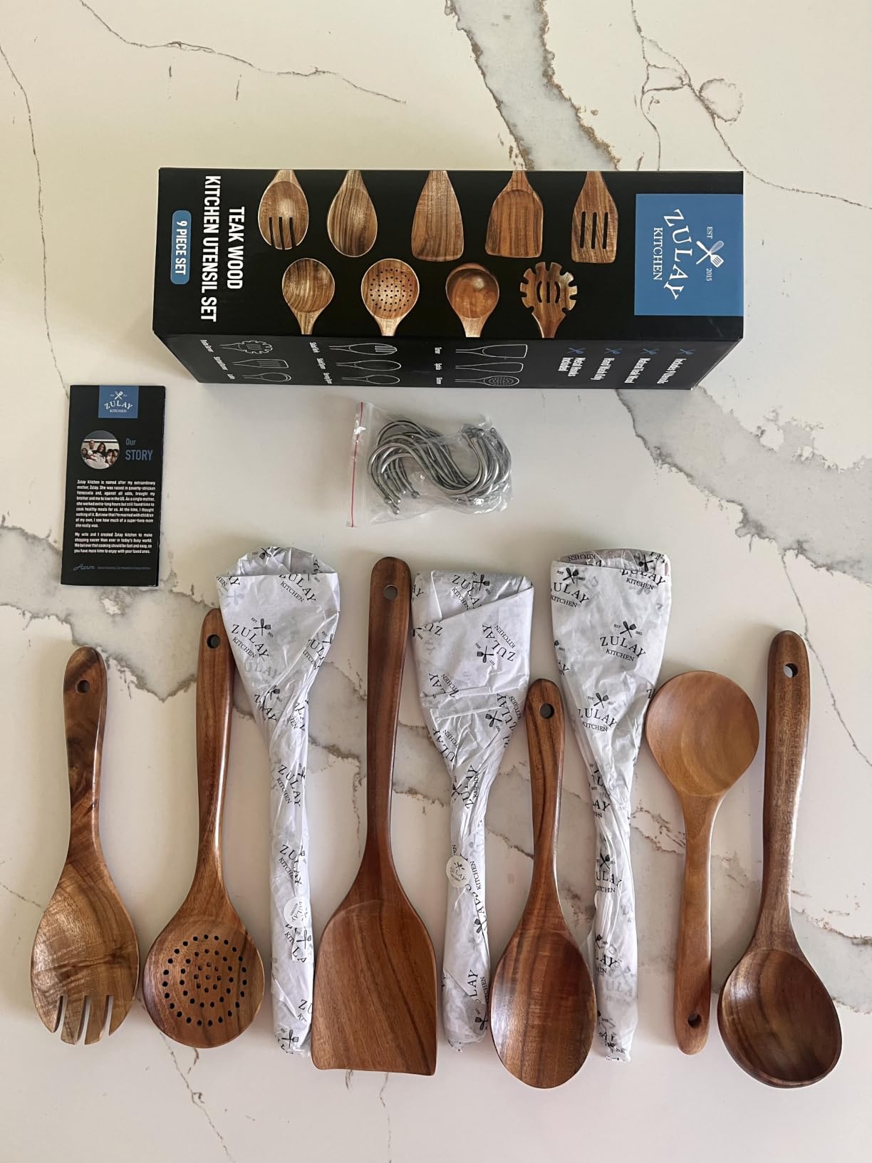 Zulay Kitchen 9-Piece Teak Wooden Utensils for Cooking - Natural Teak Utensil Set with Premium Gift Box - Non-Stick Wooden Spoons for Cooking - Kitchen Gift Set - Comfortable Grip Wooden Utensil Set customer photo 1