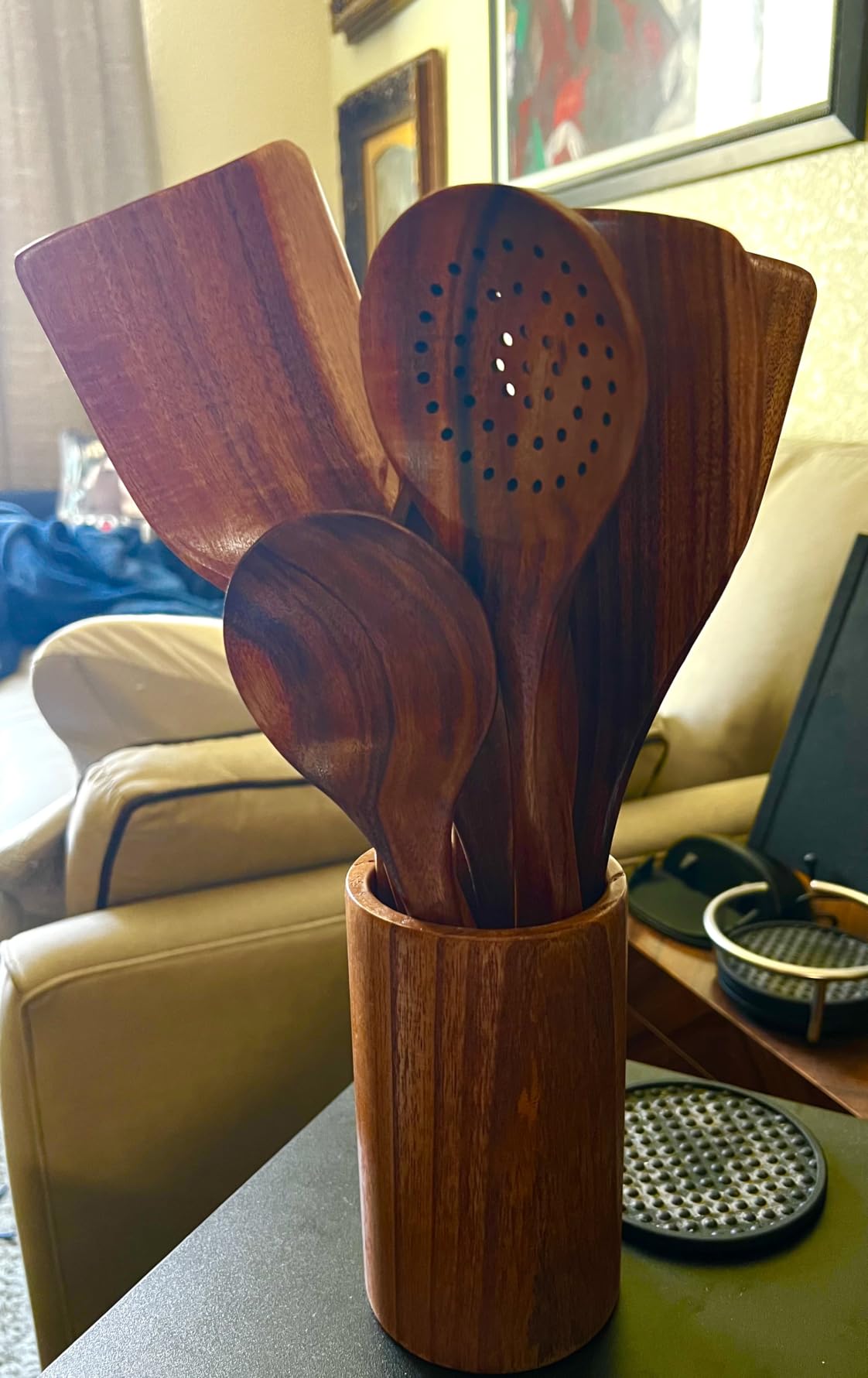 Zulay Kitchen 9-Piece Teak Wooden Utensils for Cooking - Natural Teak Utensil Set with Premium Gift Box - Non-Stick Wooden Spoons for Cooking - Kitchen Gift Set - Comfortable Grip Wooden Utensil Set customer photo 2