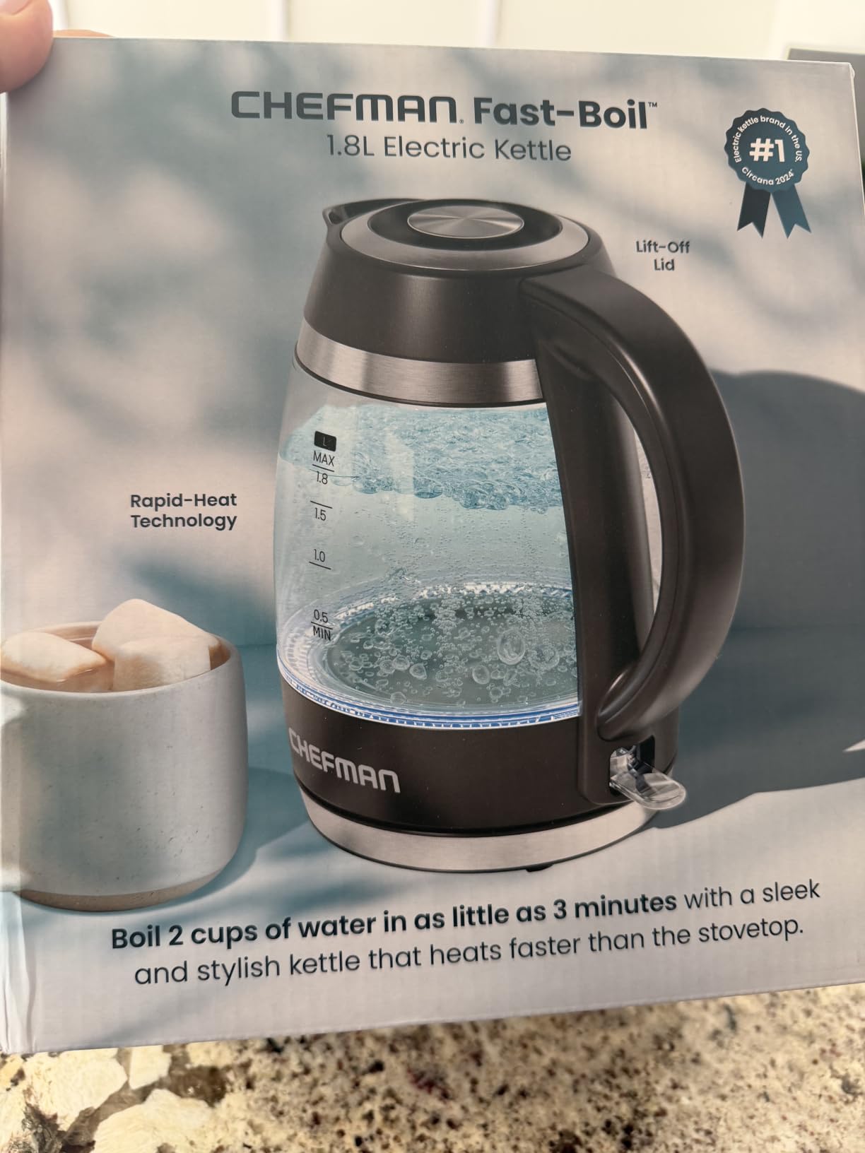 Chefman Electric Kettle, 1.8L 1500W, Hot Water Boiler, Removable Lid for Easy Cleaning, Auto Shut Off, Boil-Dry Protection, Stainless Steel Filter, BPA Free, Borosilicate Glass Electric Tea Kettle customer photo 1