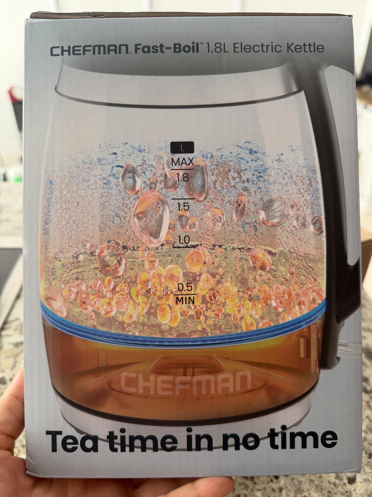 Chefman Electric Kettle, 1.8L 1500W, Hot Water Boiler, Removable Lid for Easy Cleaning, Auto Shut Off, Boil-Dry Protection, Stainless Steel Filter, BPA Free, Borosilicate Glass Electric Tea Kettle customer photo 2