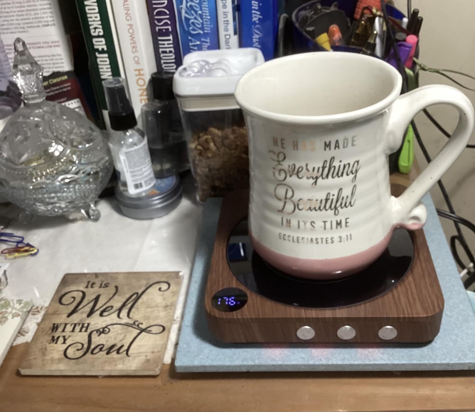 House Gem Coffee Mug Warmer for Desk, Candle Warmer Plate, 12H Timer, Wood | Fast Heating to 176F, LED Display, Color-Coded Lights, Temperature Memory, 5.2-Inch Plate customer photo 1