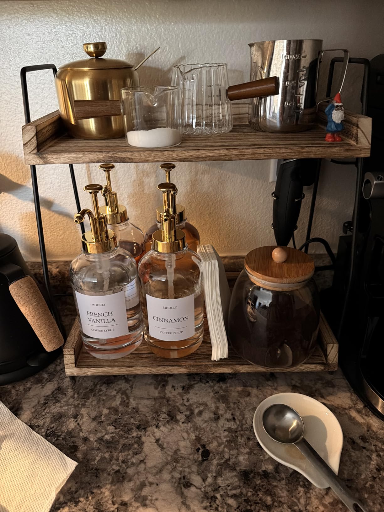 ANBOXIT Countertop Coffee Station Organizer, 2 Tier Wooden Shelf customer photo 2