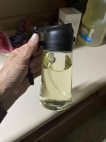 TrendPlain 16oz/470ml Glass Olive Oil Sprayer for Cooking - 2 in 1 Olive Oil Dispenser Bottle for Kitchen Gadgets and Air Fryer Accessories, Salad, BBQ - Black customer photo 1