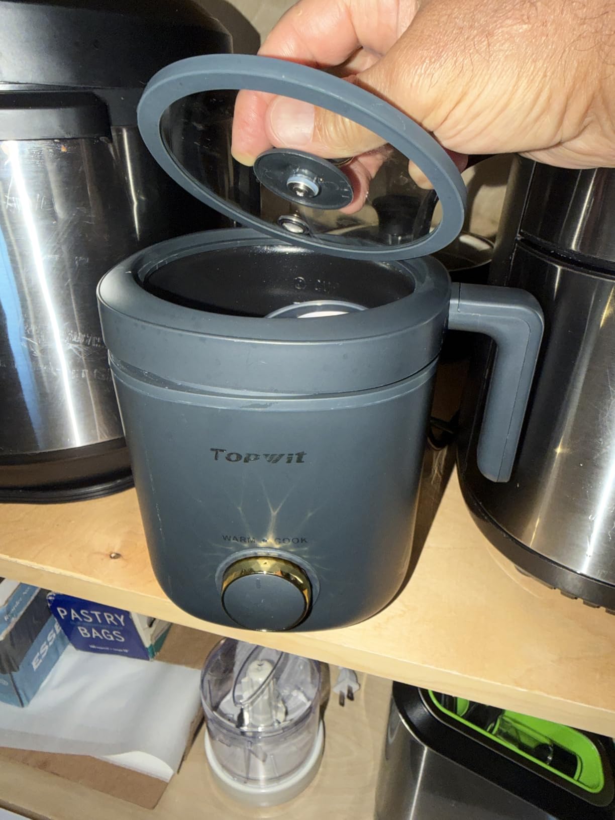 TOPWIT Rice Cooker Small 2-Cup Uncooked, Mini Rice Cooker, Removable Pot | 1.2L, Nonstick Pot, BPA-free, One-touch Operation, Auto Keep Warm, Ideal for Dorm, Office & Travel, Compact & Portable, Grey customer photo 2